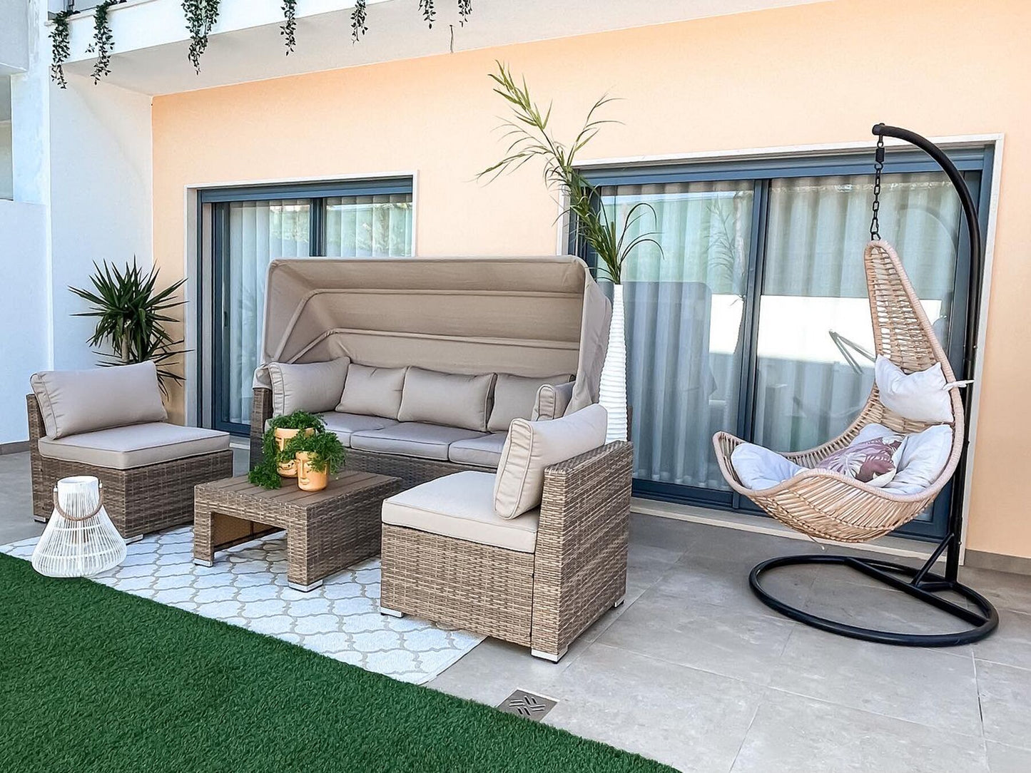Garden Lounge Set with Table 5 Seater COCCOLIA Modular PE Rattan Beige