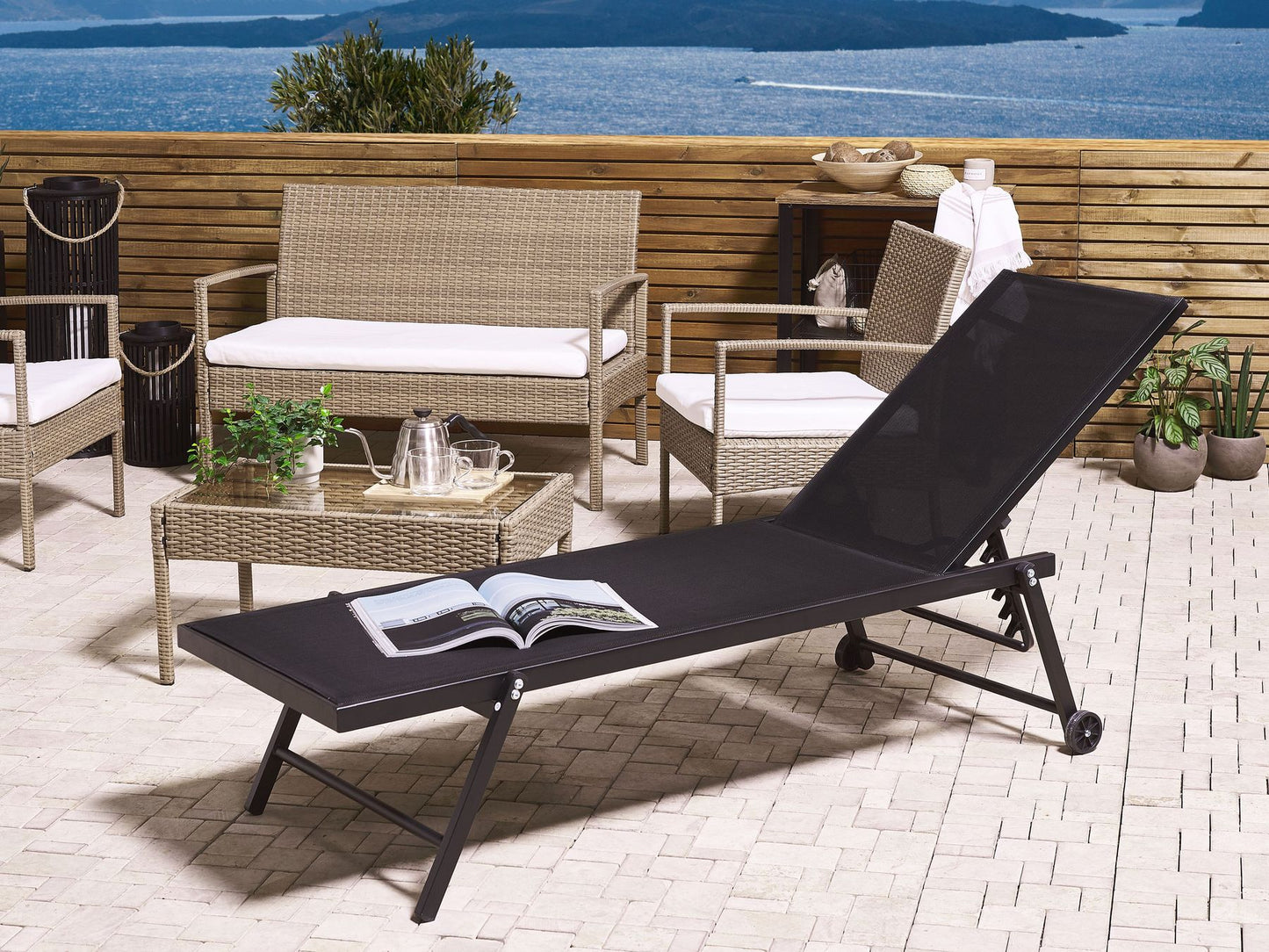 Aluminium Reclining Sun Lounger Black PORTOFINO