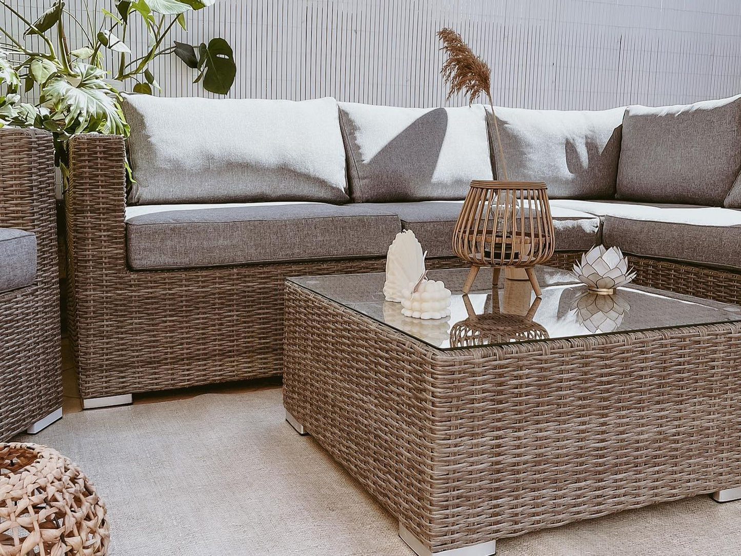 Garden Lounge Set with Table 8 Seater Right Hand Modular Rattan Grey
