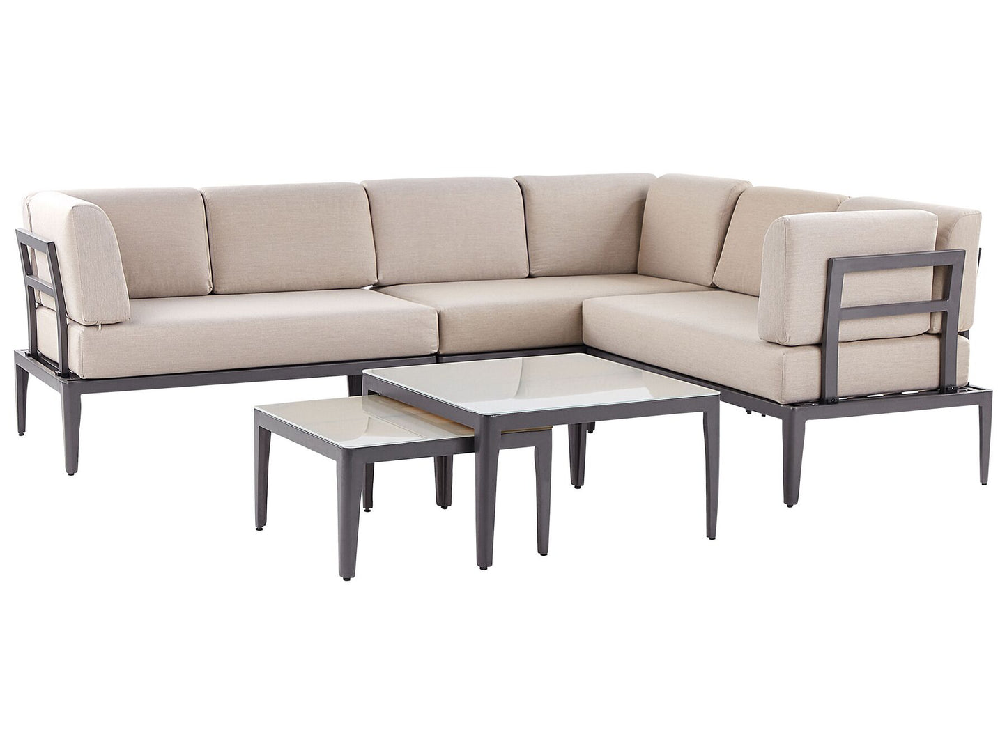 Garden Corner Sofa with Table 6 Seater RIMA III Left Hand Modular Metal Beige