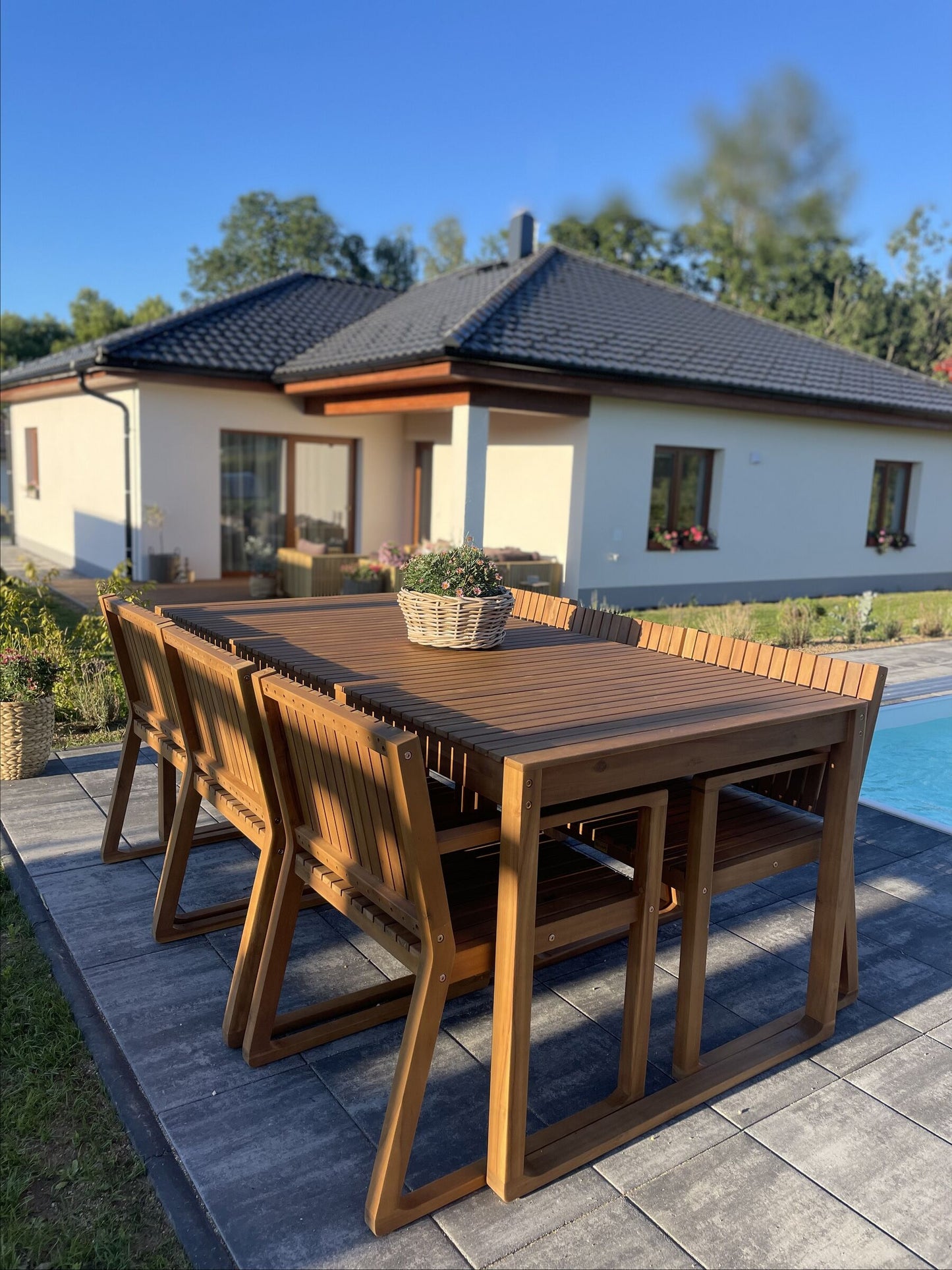 Garden Dining Set with Trolley 6 Seater SASSARI Acacia Wood Brown