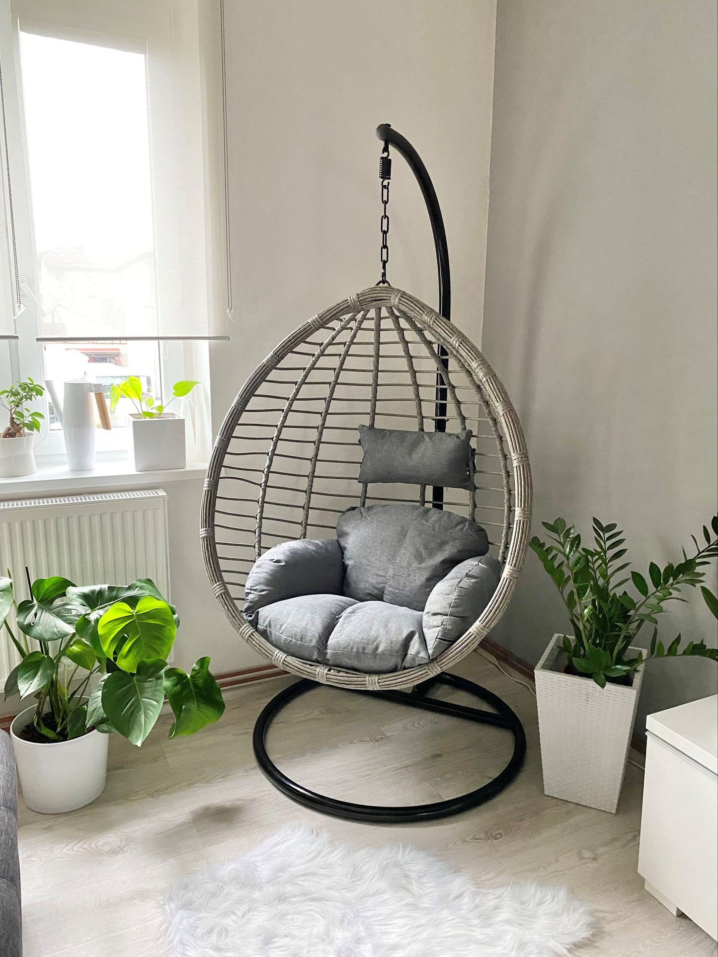 Hanging Chair with Stand TOLLO PE Rattan Grey