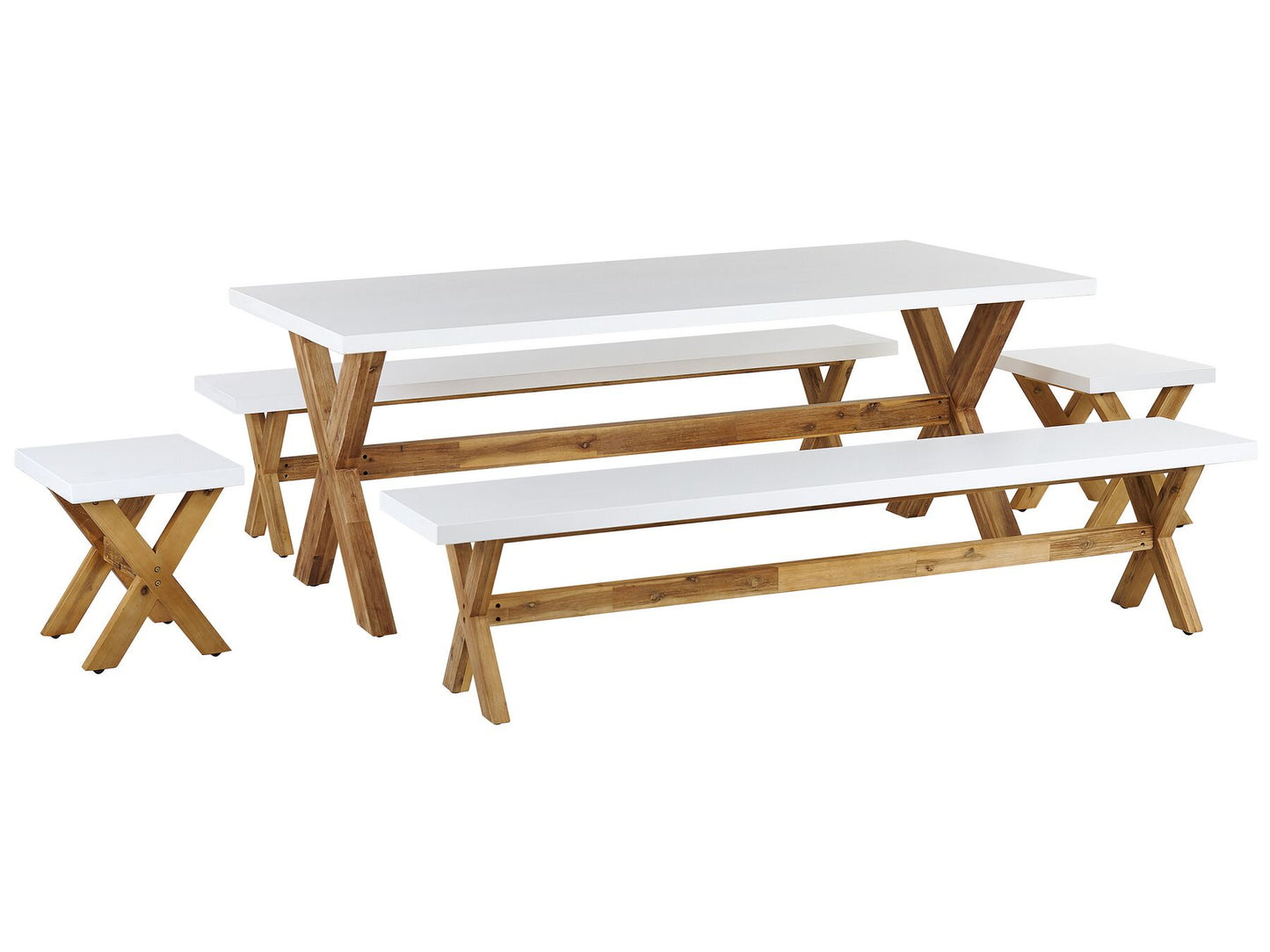 Garden Dining Set with Benches and Stools 8 Seater OLBIA Concrete White