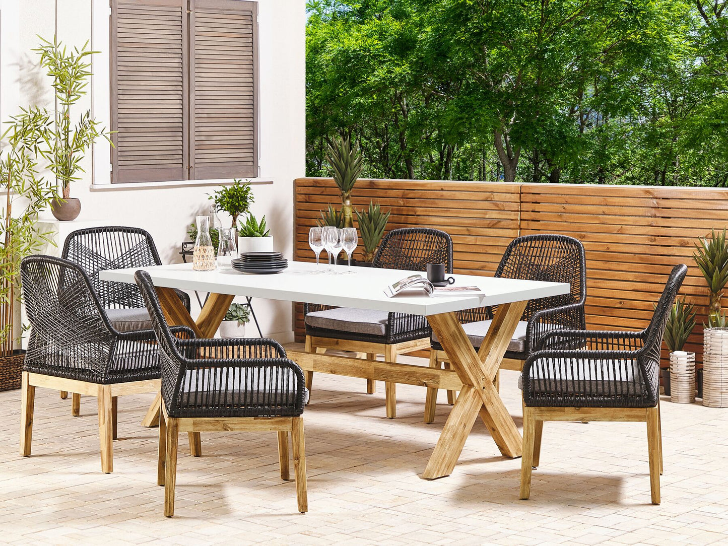 Garden Dining Set 6 Seater OLBIA with Cushions Concrete Black