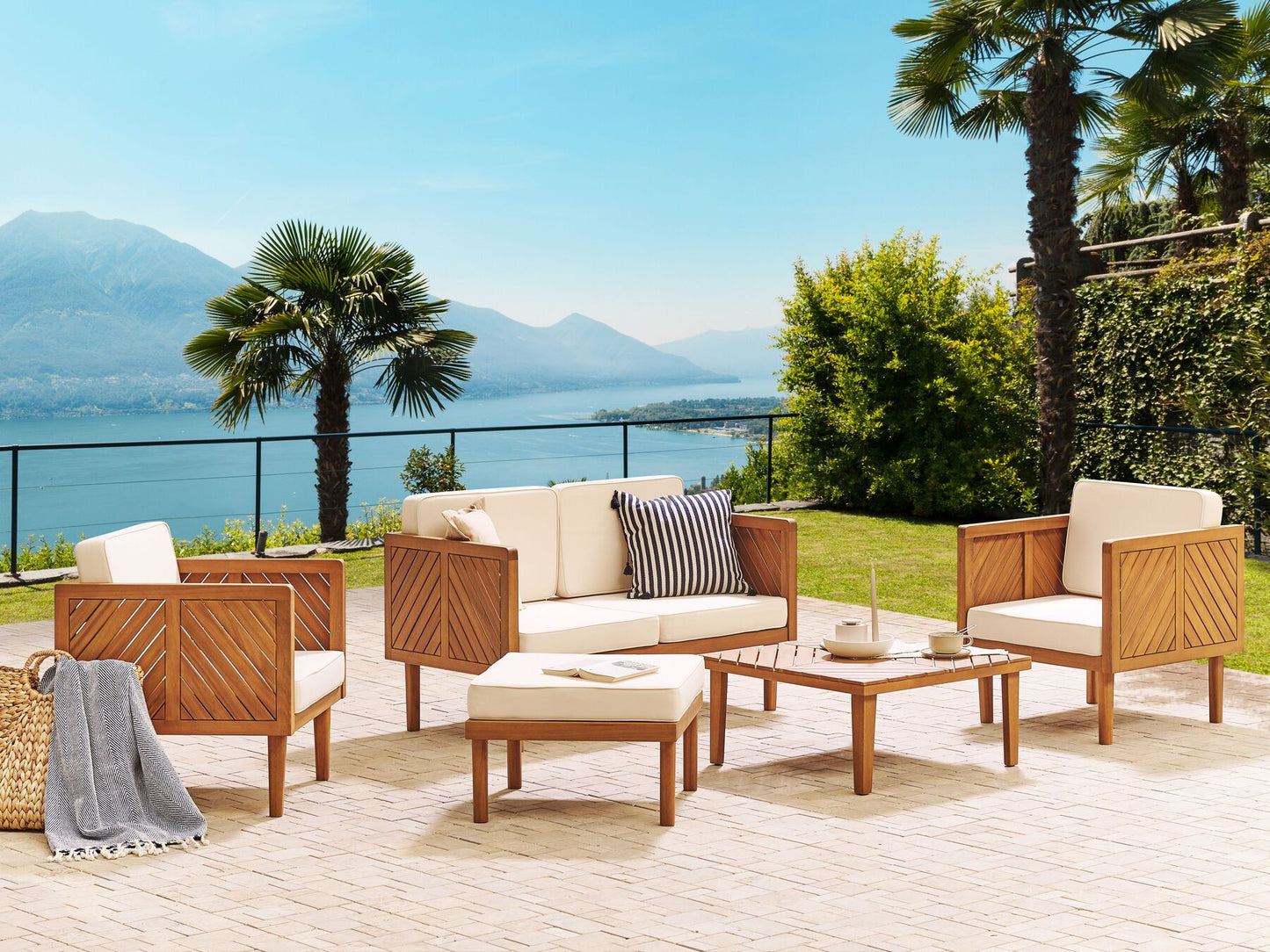 Garden Lounge Set with Table and Ottoman 4 Seater BARATTI Acacia Wood Brown