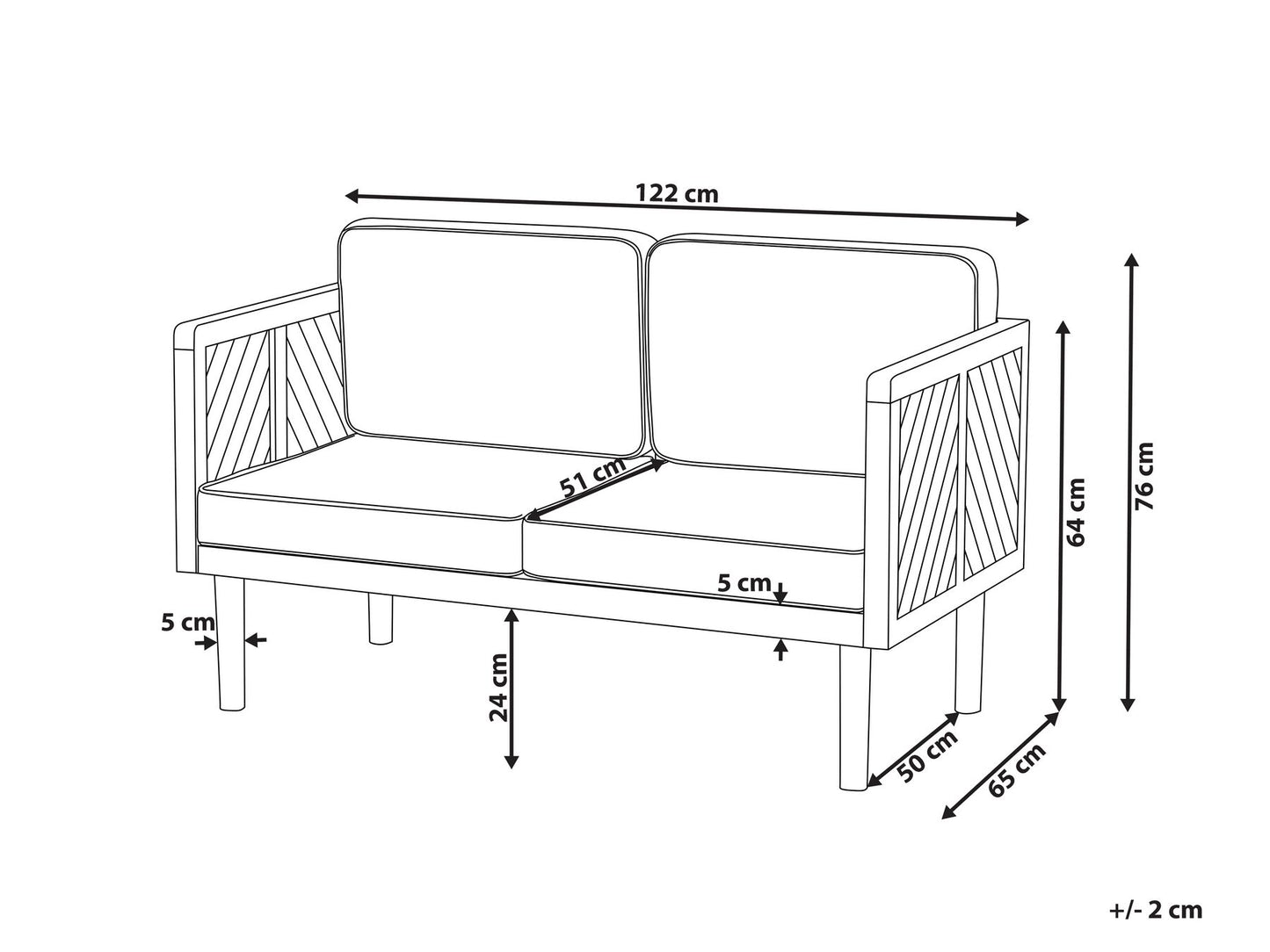 Garden Sofa 2 Seater BARATTI Acacia Wood Brown