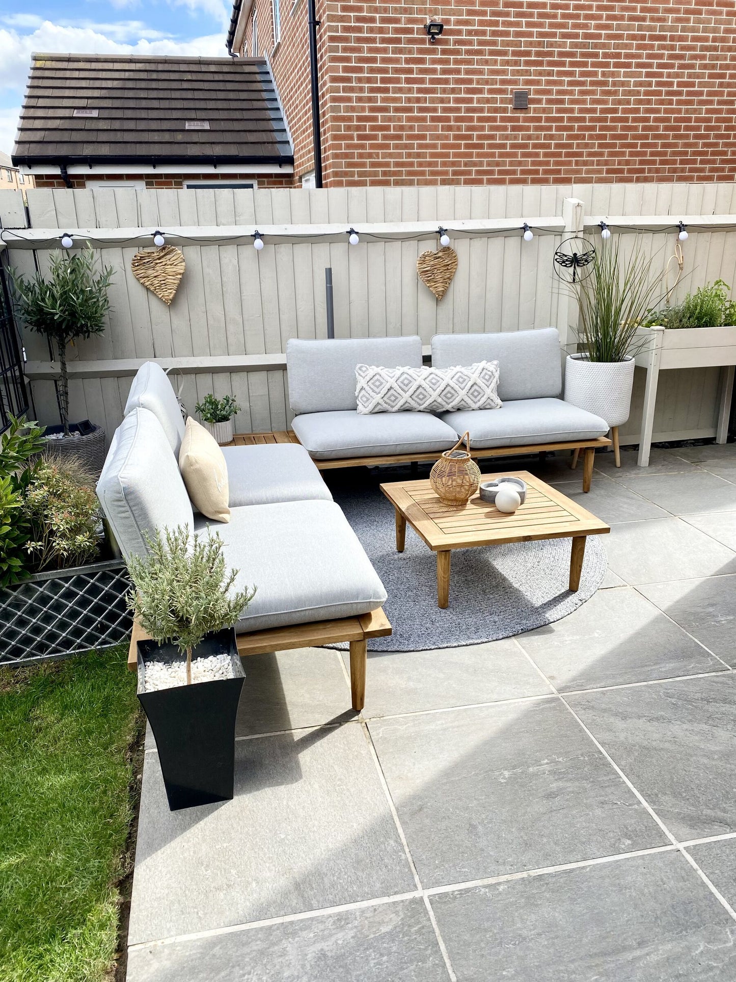 Garden Lounge Set with Table 4 Seater FRASCATI Modular Certified Acacia Wood Light Grey