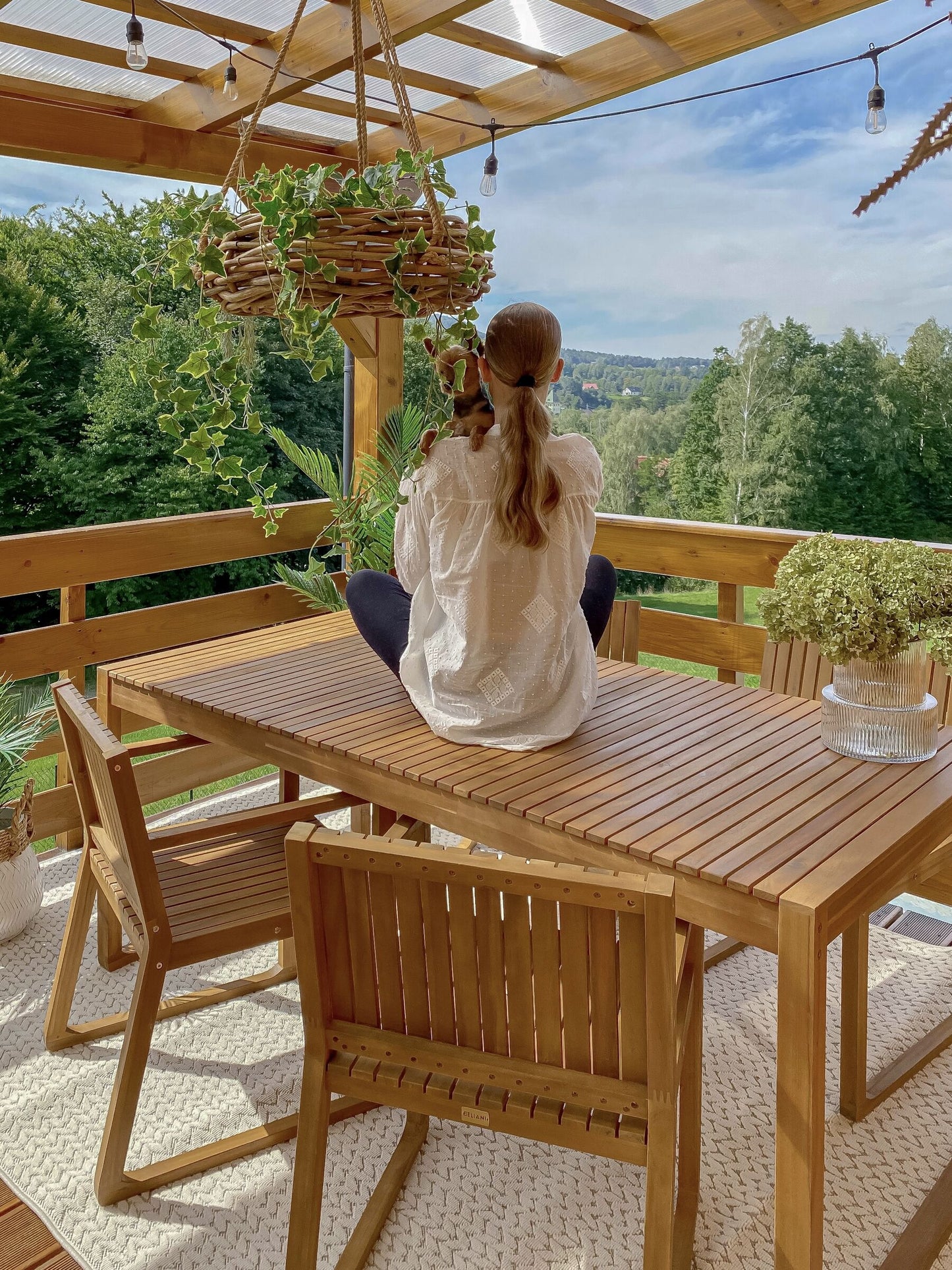 Garden Dining Set with Trolley 6 Seater SASSARI Acacia Wood Brown