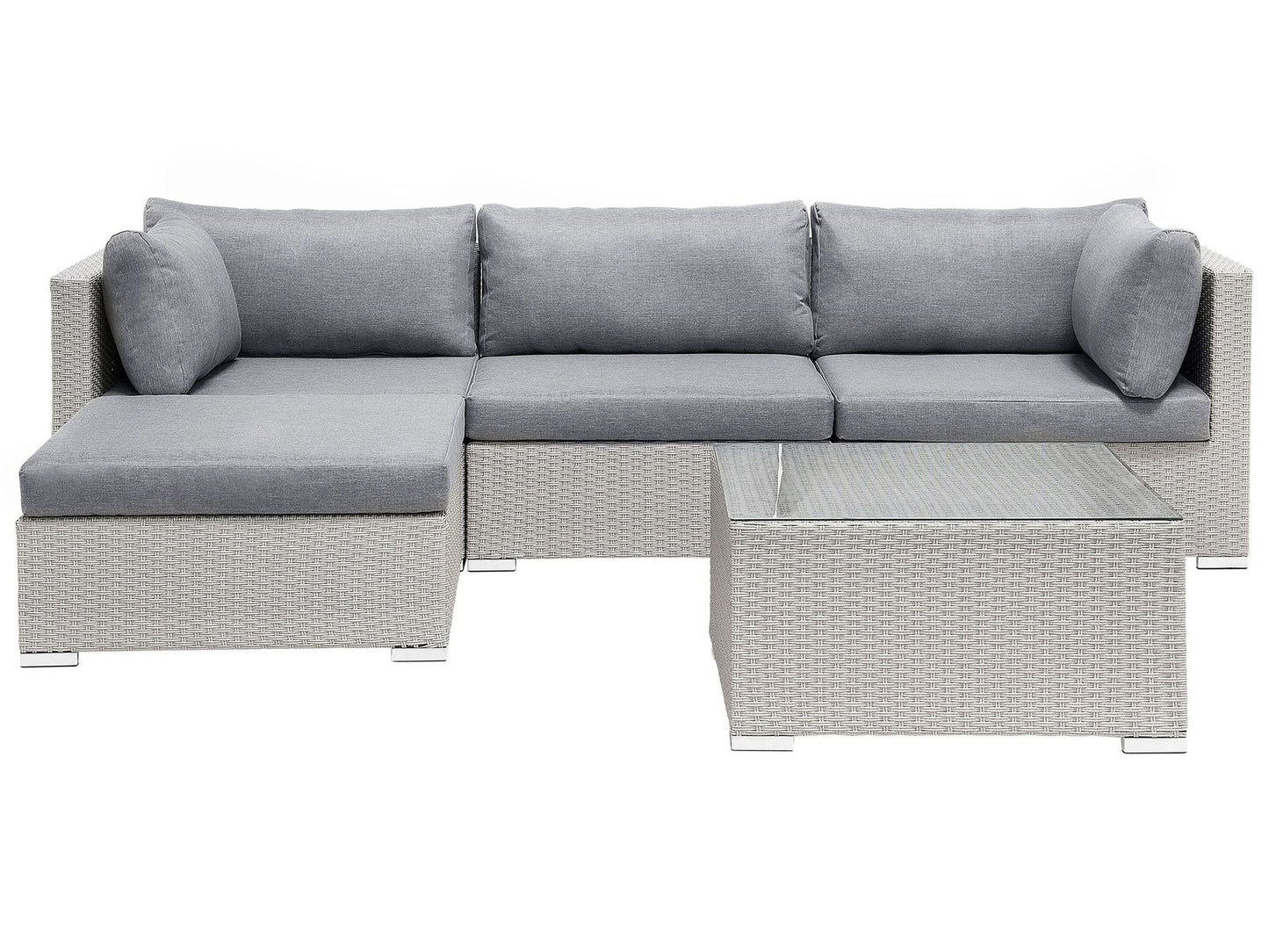 Garden Corner Sofa with Table 4 Seater SANO II Right Hand Modular PE Rattan Light Grey