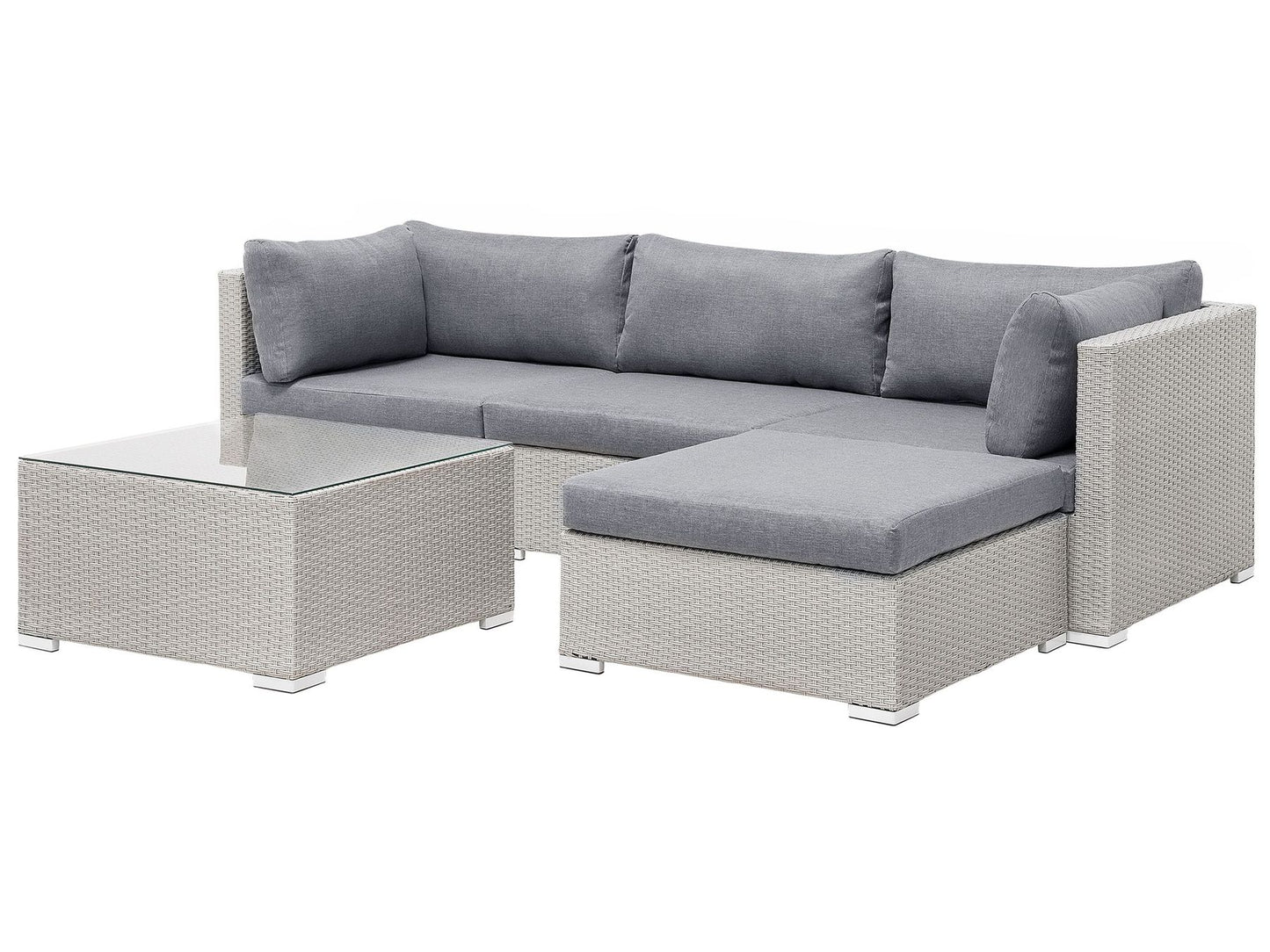 Garden Corner Sofa with Table 4 Seater SANO II Right Hand Modular PE Rattan Light Grey