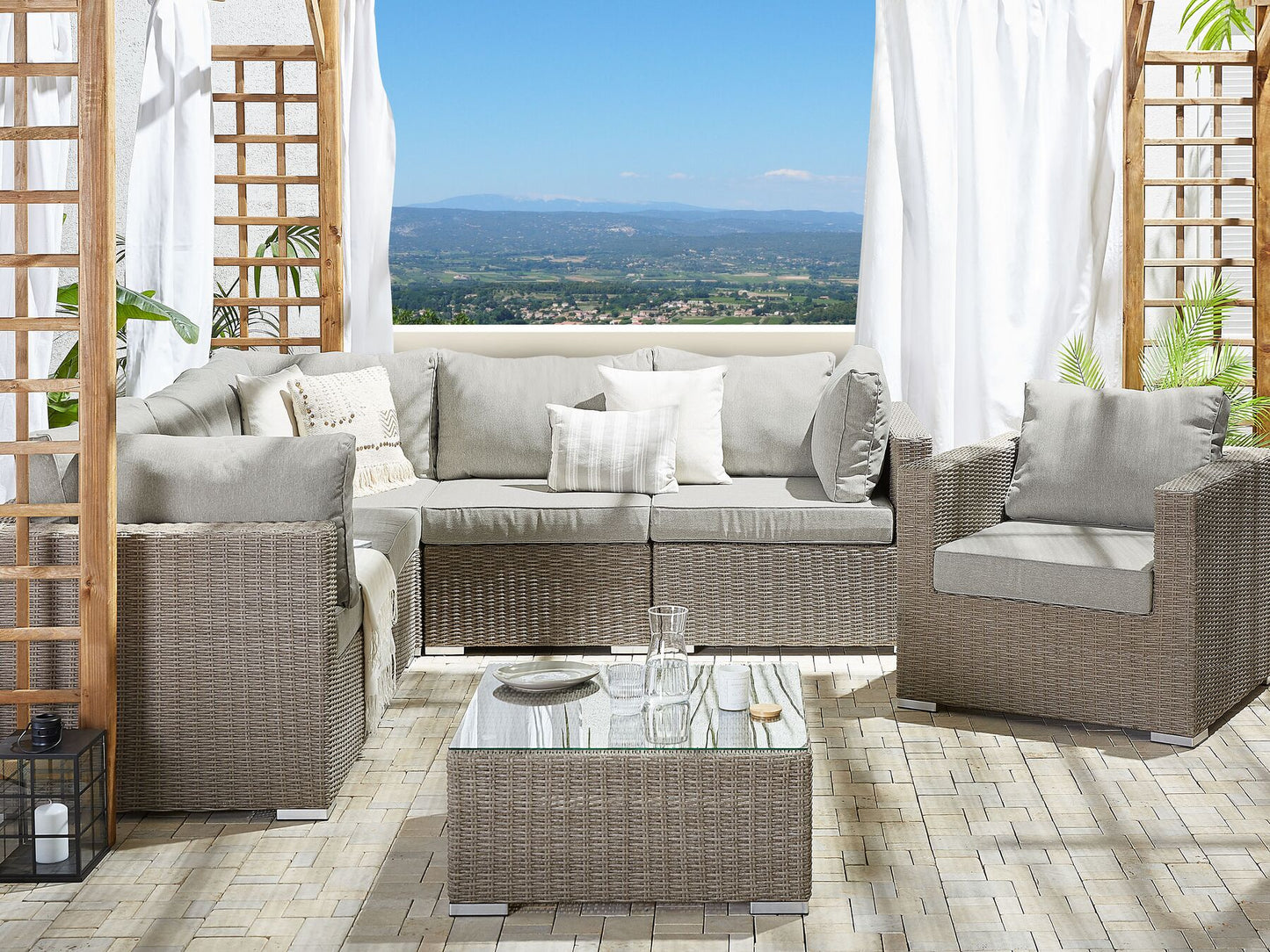 Garden Lounge Set with Table 6 Seater CONTARE Right Hand Modular PE Rattan Taupe