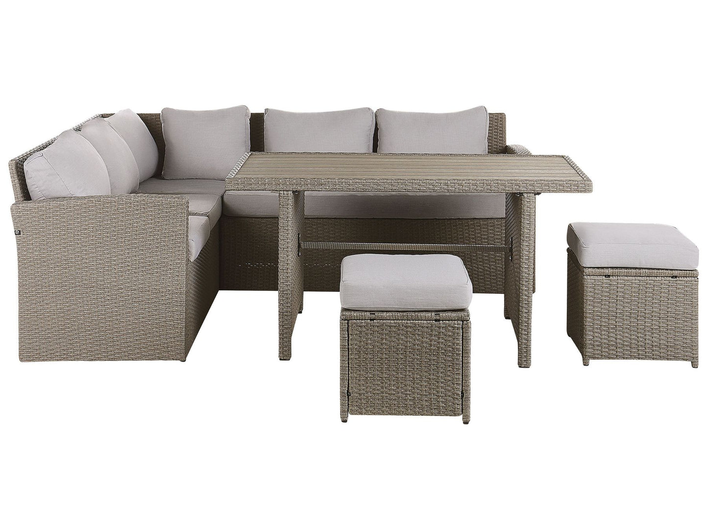 Garden Lounge Set with Table and Ottoman 5 Seater BARDI with Cushions PE Rattan Taupe