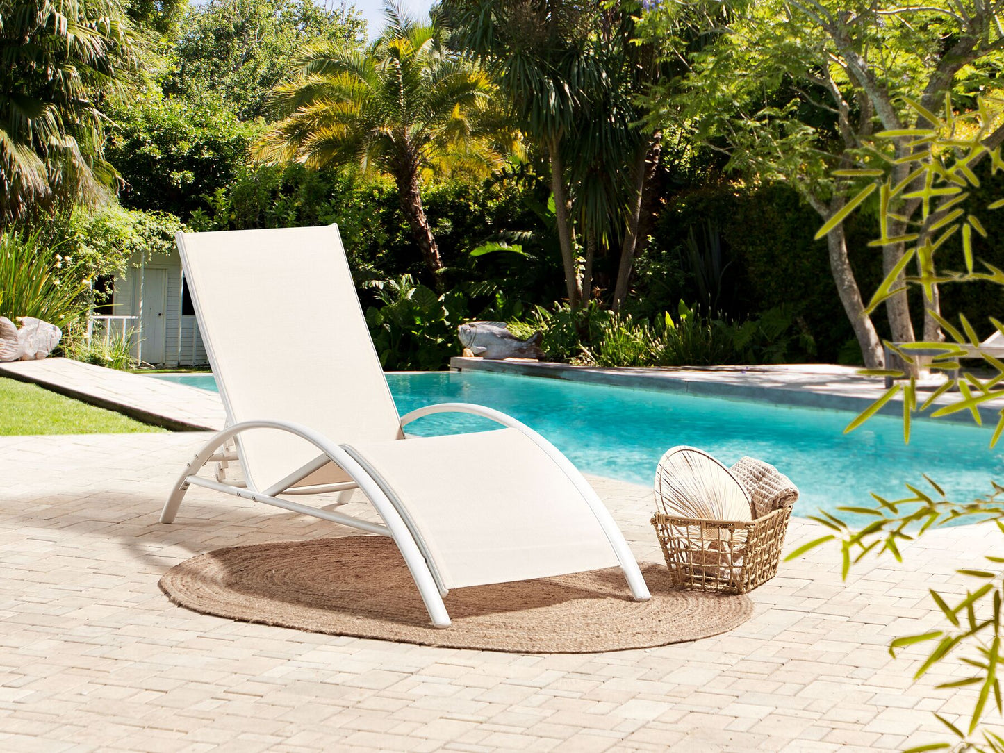 Steel Folding Garden Sun Lounger Beige GAETA