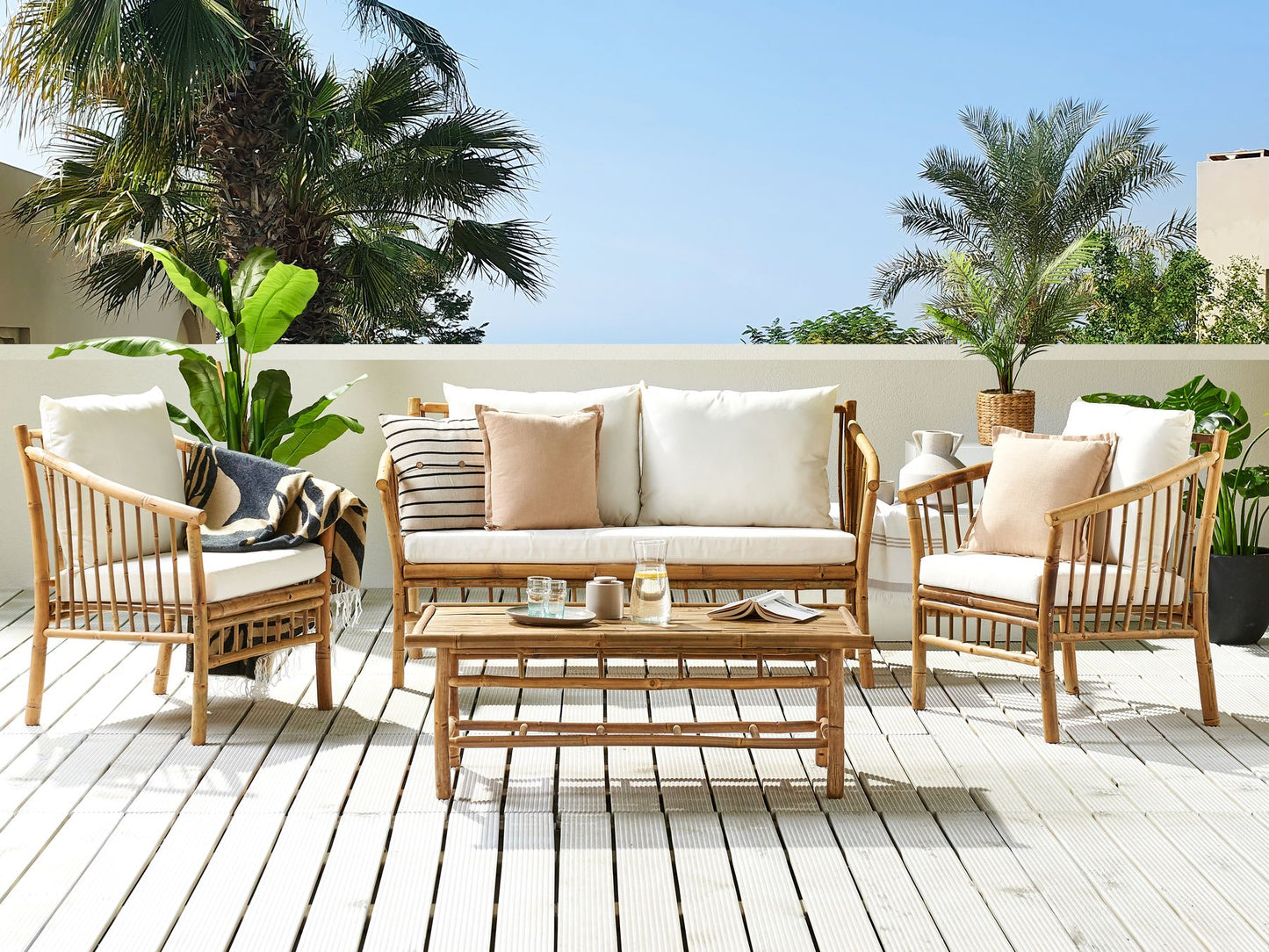 Garden Lounge Set with Table 4 Seater MAGGIORE Bamboo Wood Light Brown