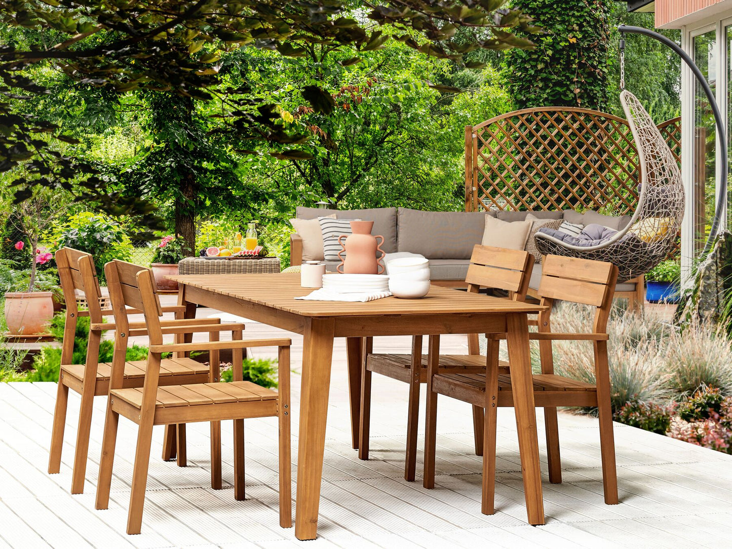 Garden Dining Set 4 Seater FORNELLI Acacia Wood Brown