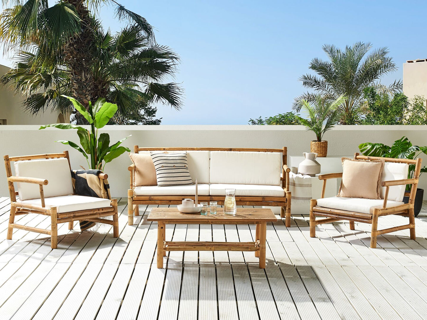 Garden Lounge Set with Table 4 Seater RICCIONE Bamboo Wood Light Brown