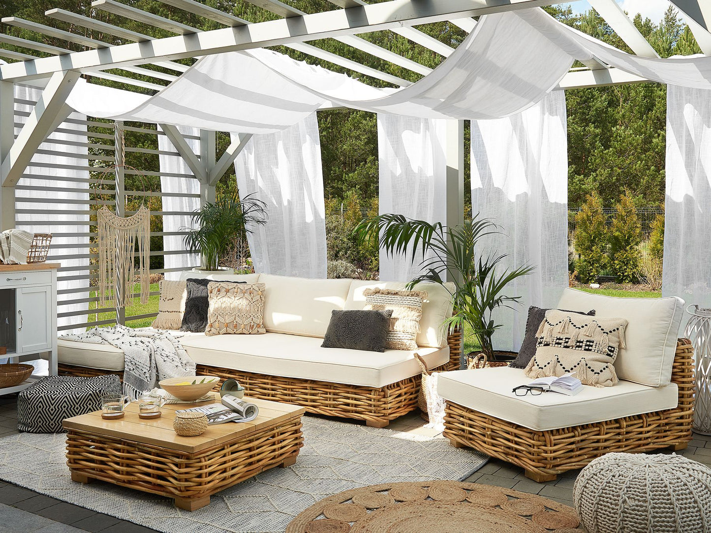 Garden Lounge Set with Table 4 Seater VARALLO Right Hand Modular Rattan Natural