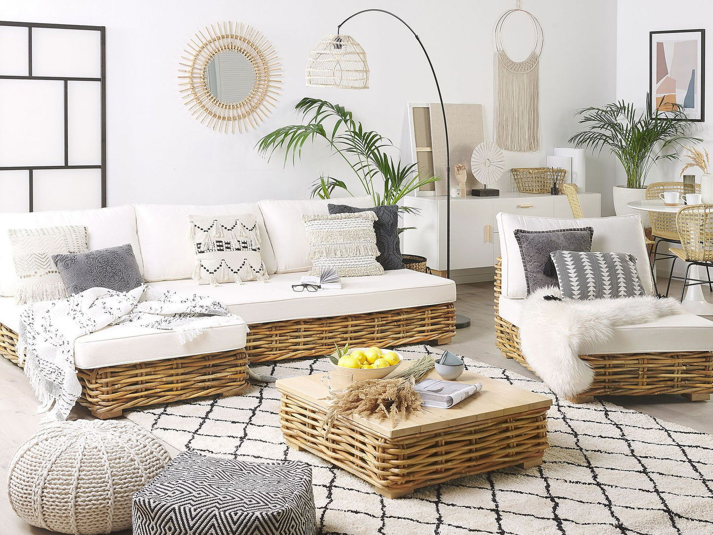 Garden Lounge Set with Table 4 Seater VARALLO Right Hand Modular Rattan Natural