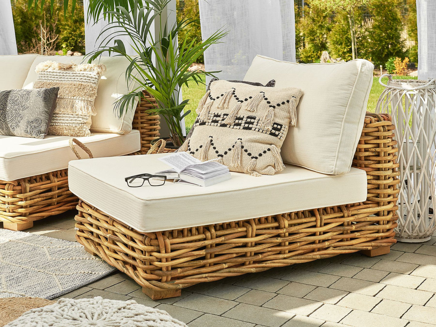 Garden Lounge Set with Table 4 Seater VARALLO Right Hand Modular Rattan Natural