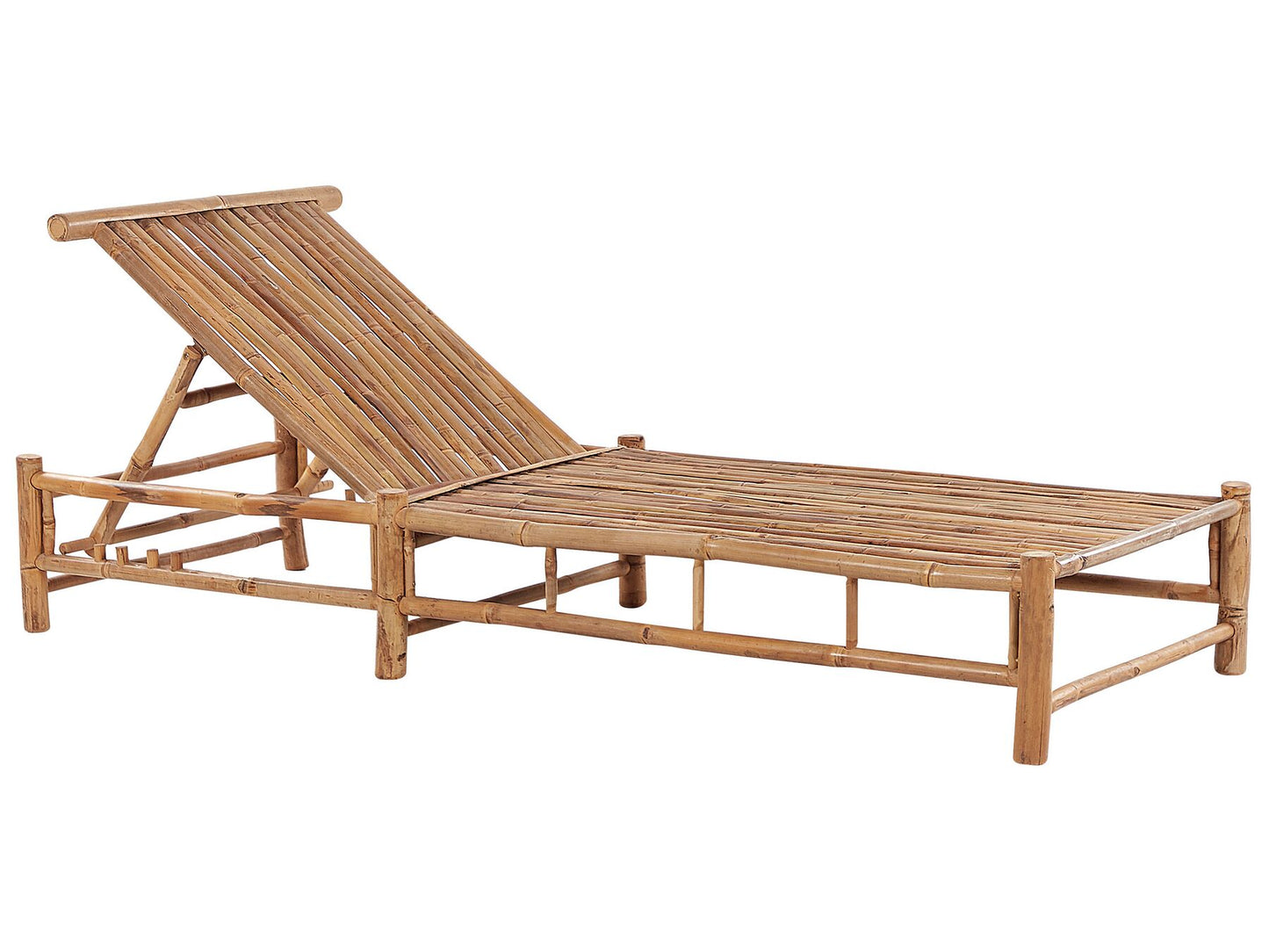 Sun Lounger with Cushion LIGURE Reclining Bamboo Wood Brown