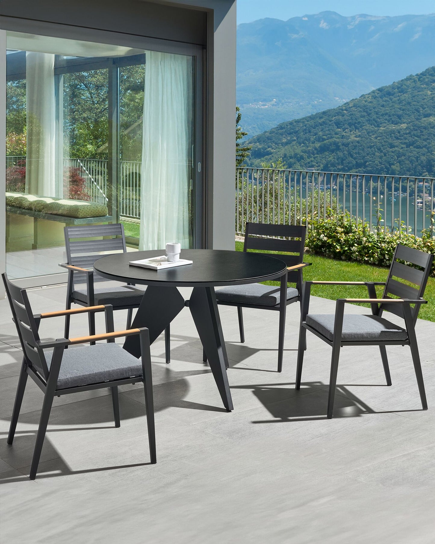 Set of 4 Garden Chairs with Cushions TAVIANO Metal Black
