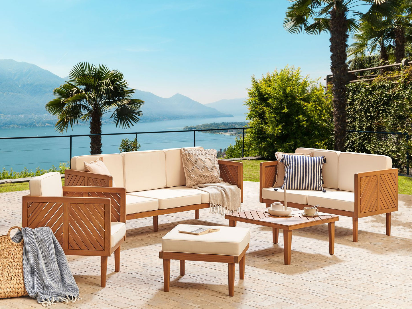 Garden Lounge Set with Table and Ottoman 6 Seater BARATTI Acacia Wood Brown