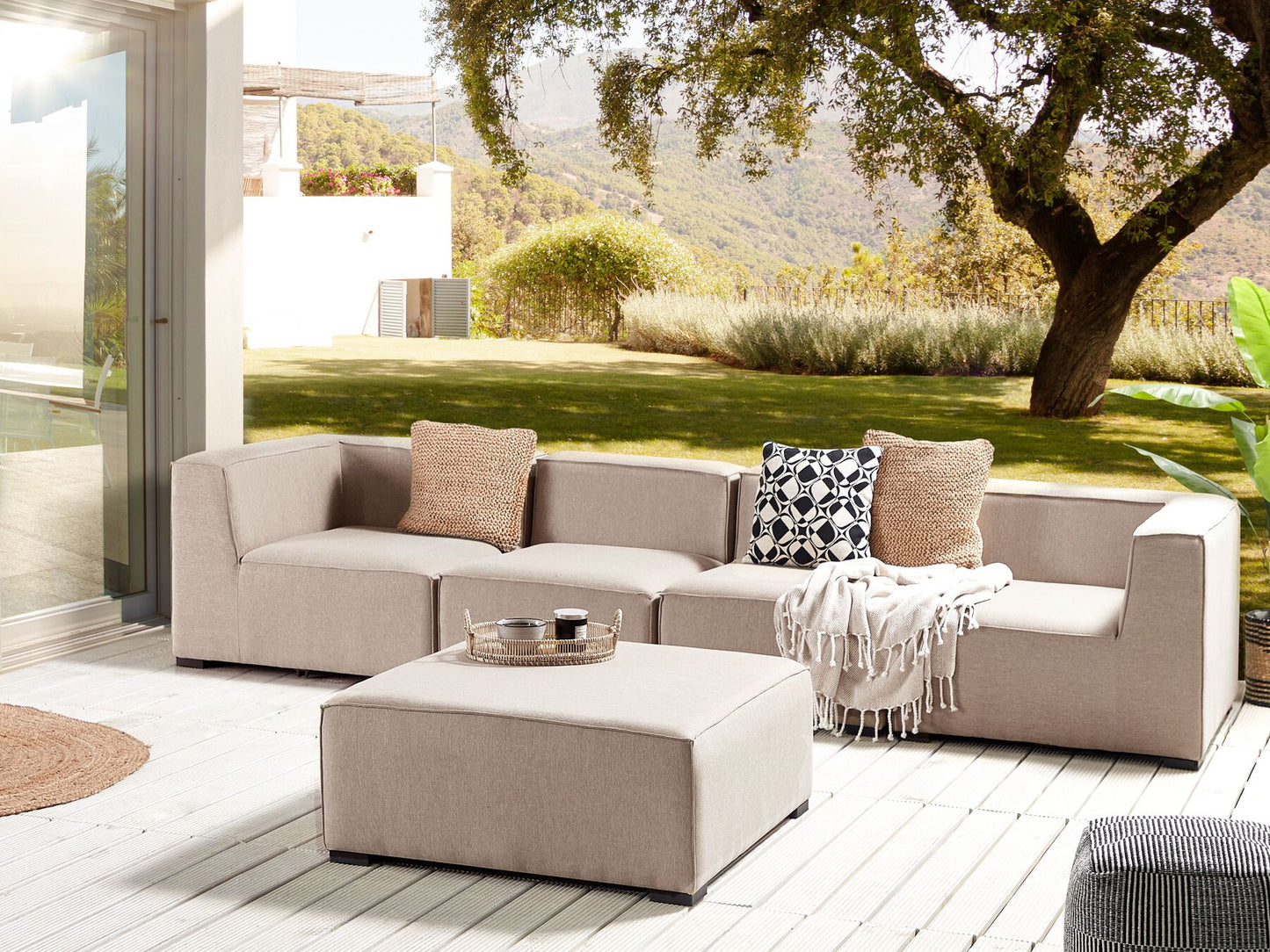 Garden Sofa with Ottoman 4 Seater AREZZO Modular Beige