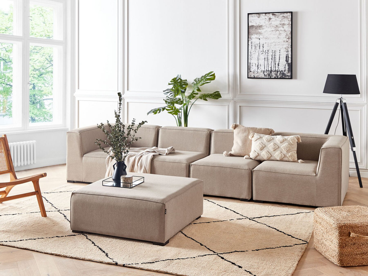 Garden Sofa with Ottoman 4 Seater AREZZO Modular Beige