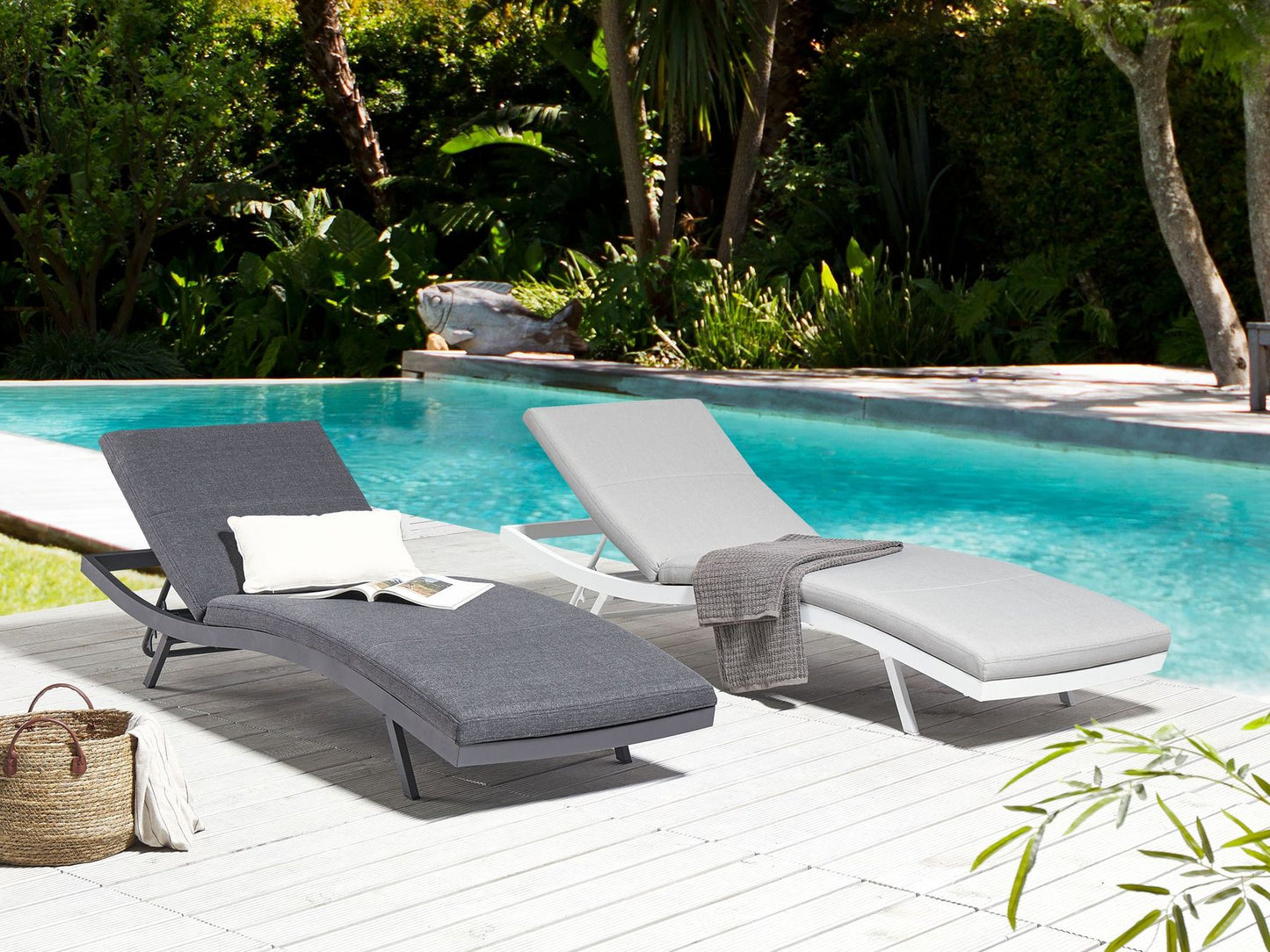 Fabric Reclining Sun Lounger Light Grey AMELIA