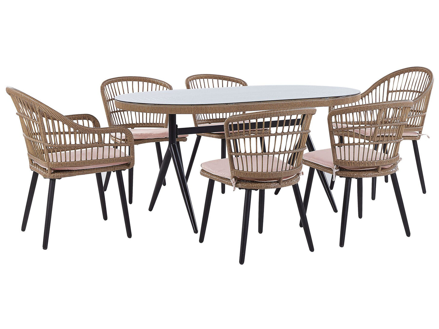 Garden Dining Set 6 Seater ALIANO with Cushions PE Rattan Pastel Pink