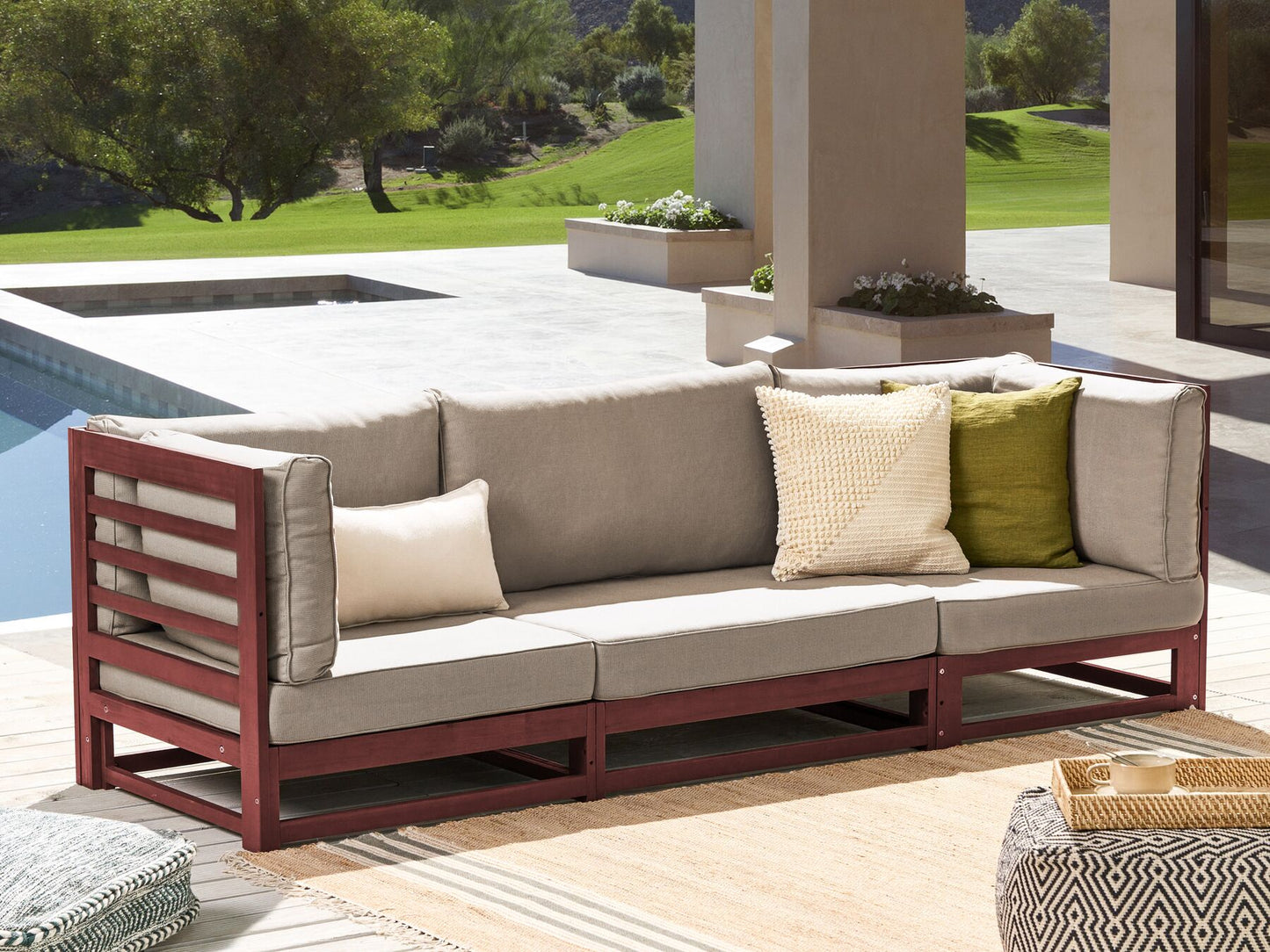 Garden Sofa 3 Seater TRANI Modular Certified Acacia Wood Dark Red