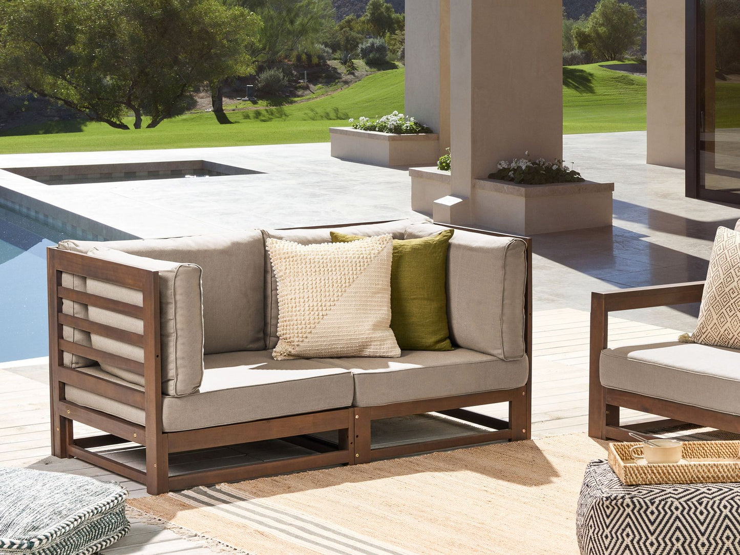 Garden Sofa 2 Seater TRANI Modular Certified Acacia Wood Dark Brown