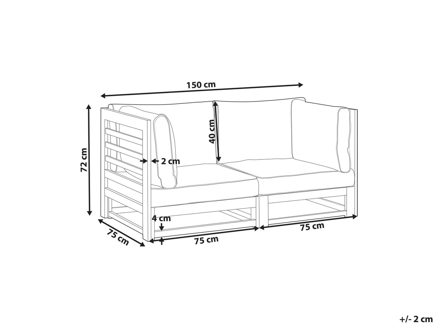 Garden Sofa 2 Seater TRANI Modular Certified Acacia Wood Dark Brown