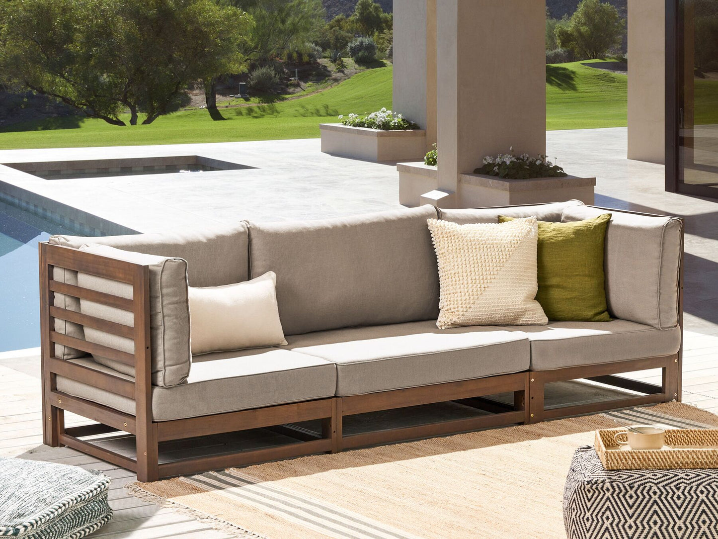 Garden Sofa 3 Seater TRANI Modular Certified Acacia Wood Dark Brown