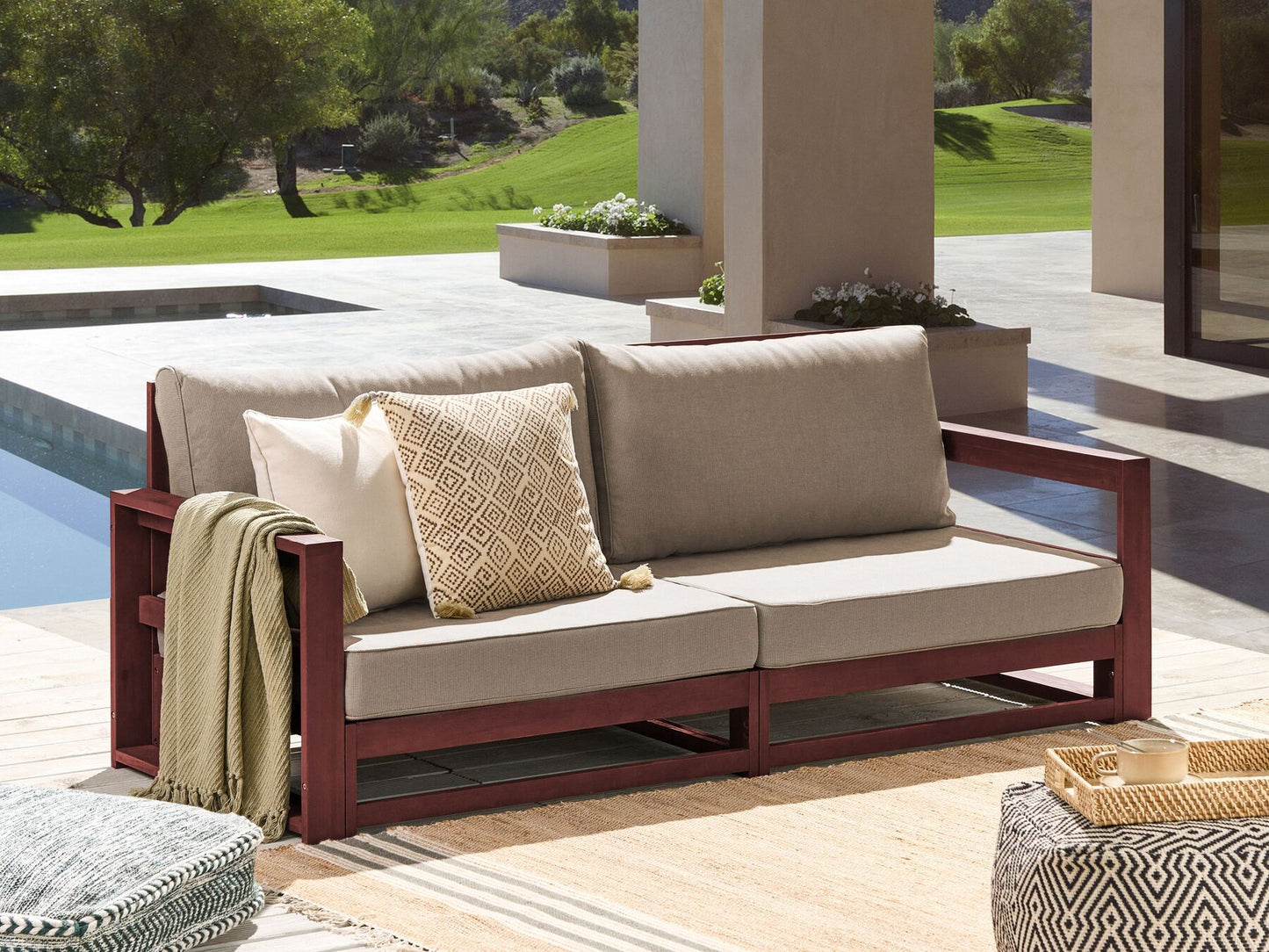 Garden Sofa 2 Seater TIMOR Modular Certified Acacia Wood Dark Red
