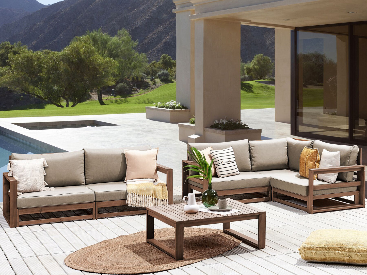 Garden Lounge Set with Table 4 Seater TIMOR Modular Certified Acacia Wood Dark Brown