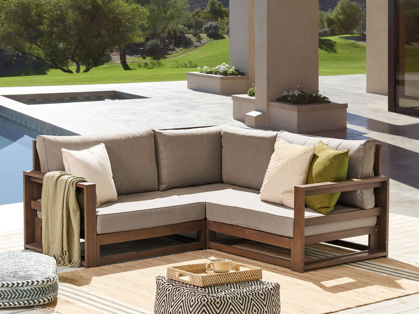 Garden Corner Sofa 2 Seater TIMOR Modular Certified Acacia Wood Dark Brown