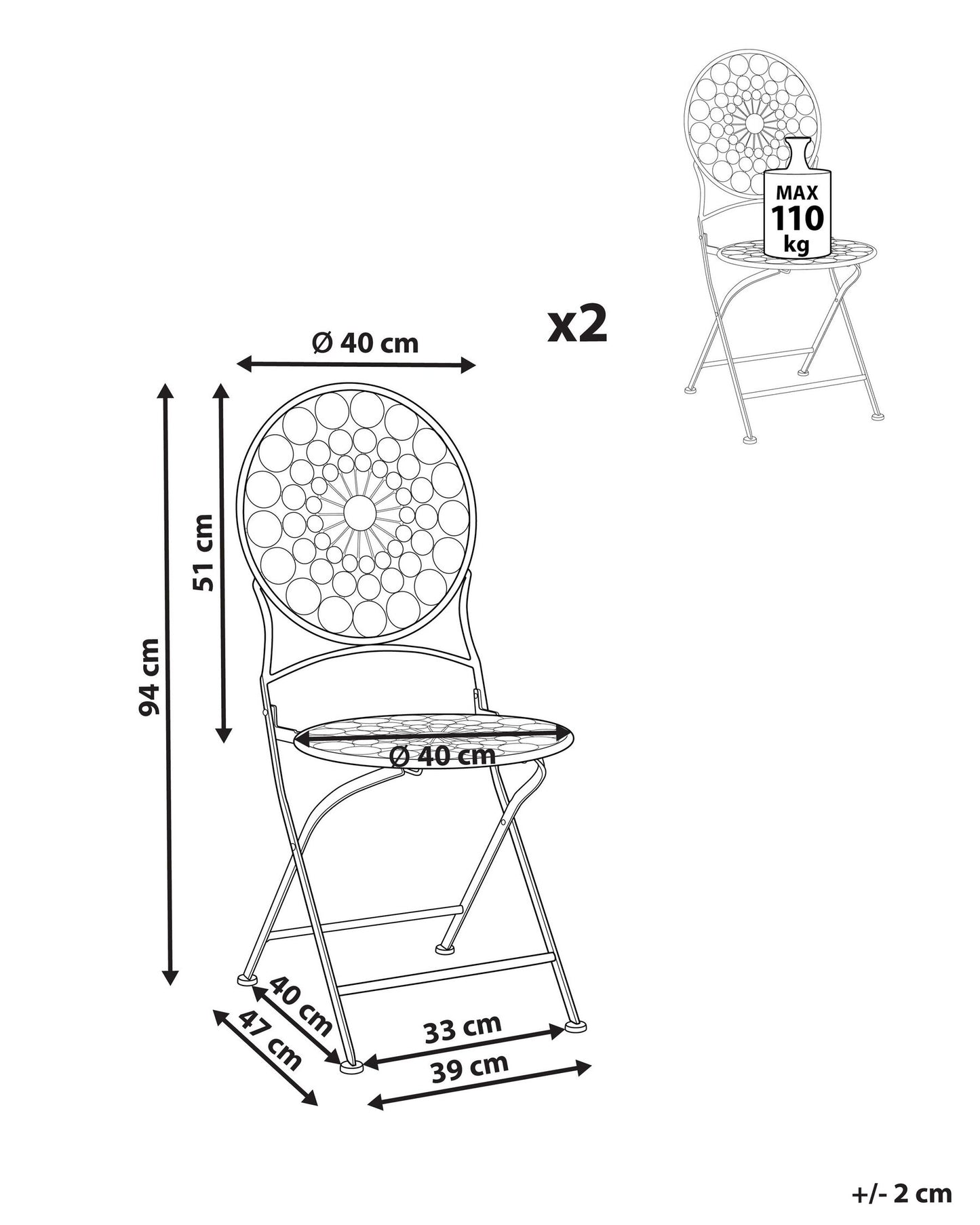 Set of 2 Garden Chairs SCARIO Metal Red