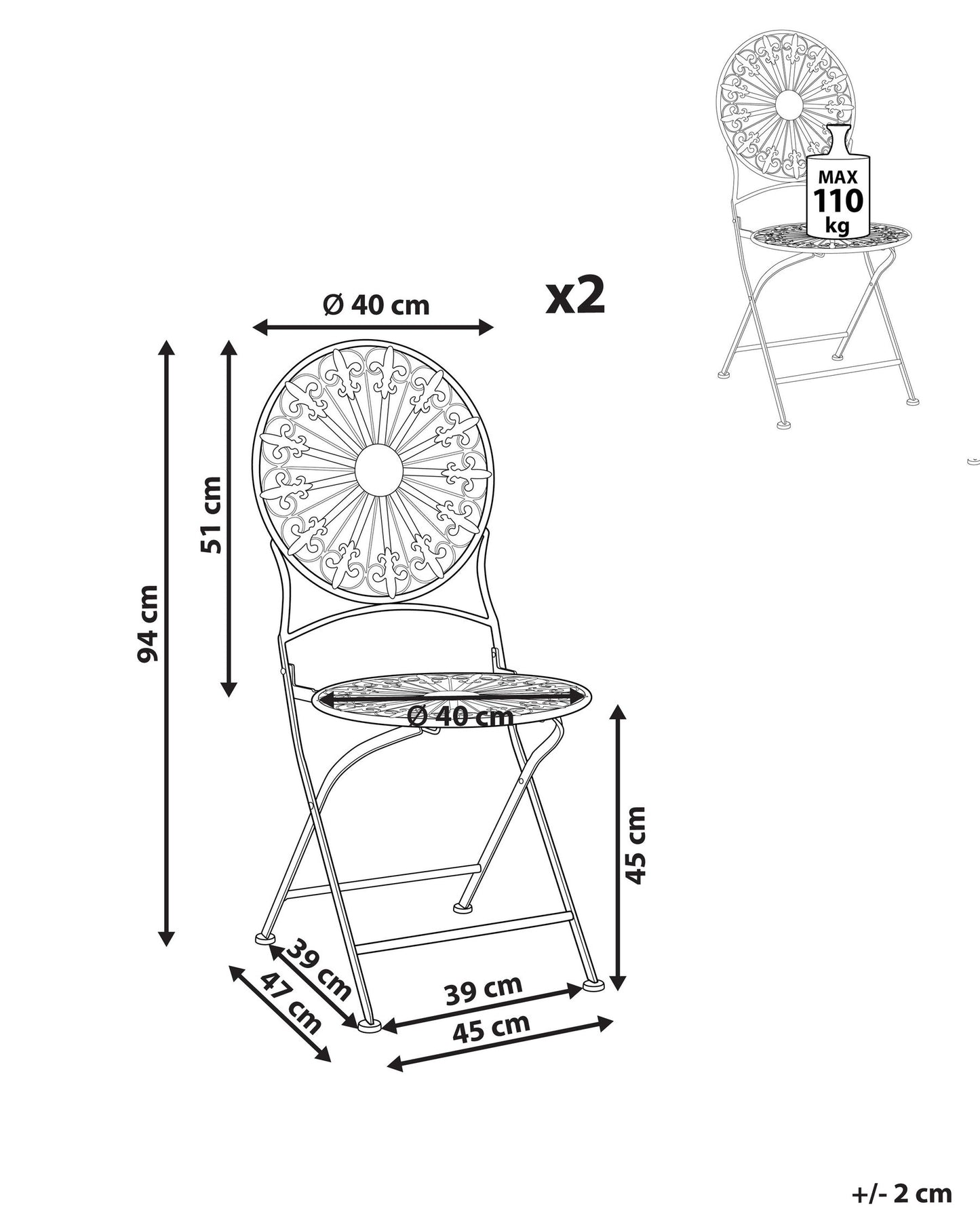 Set of 2 Garden Chairs SCAFA Metal White