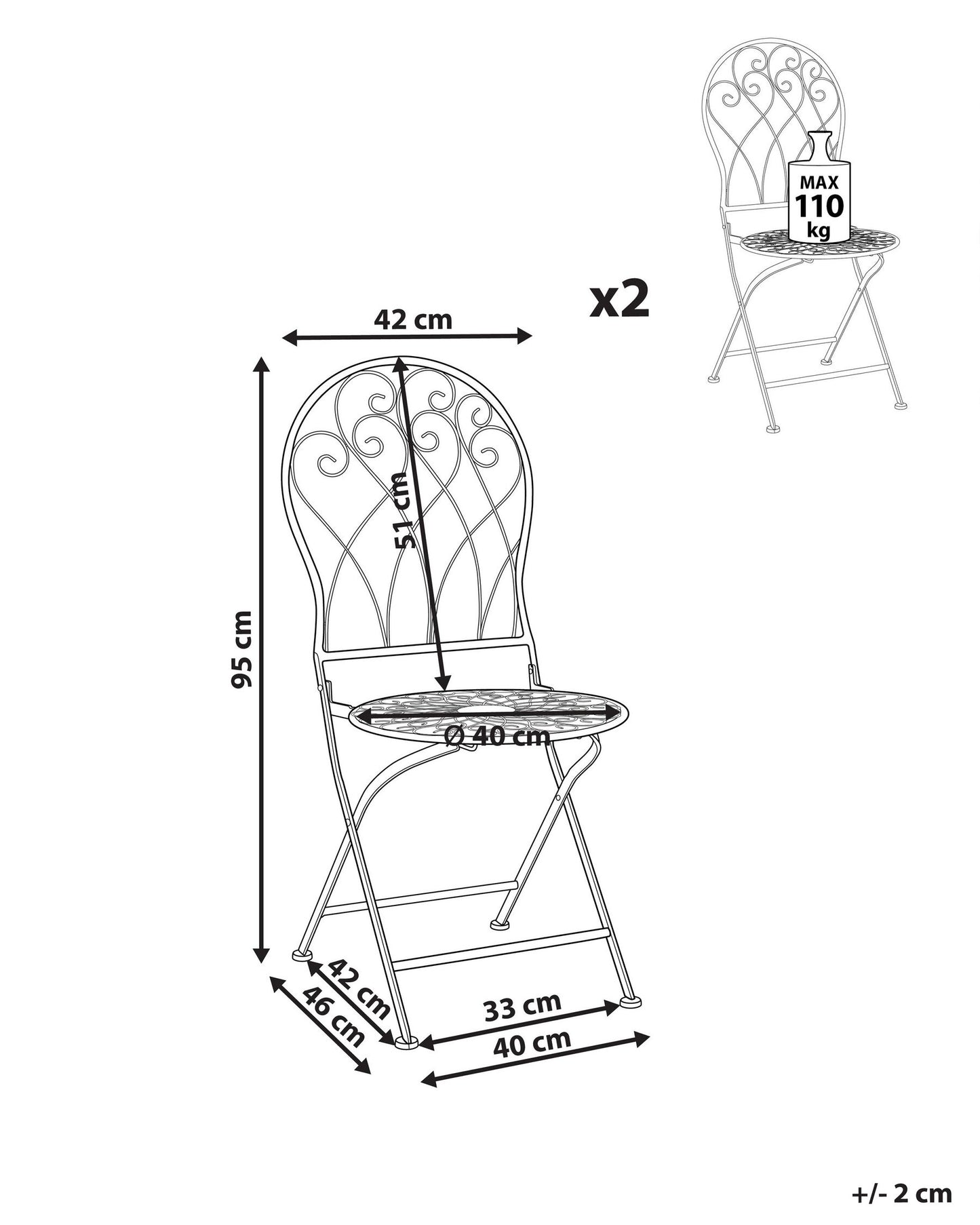 Set of 2 Garden Chairs STIFFE Metal White