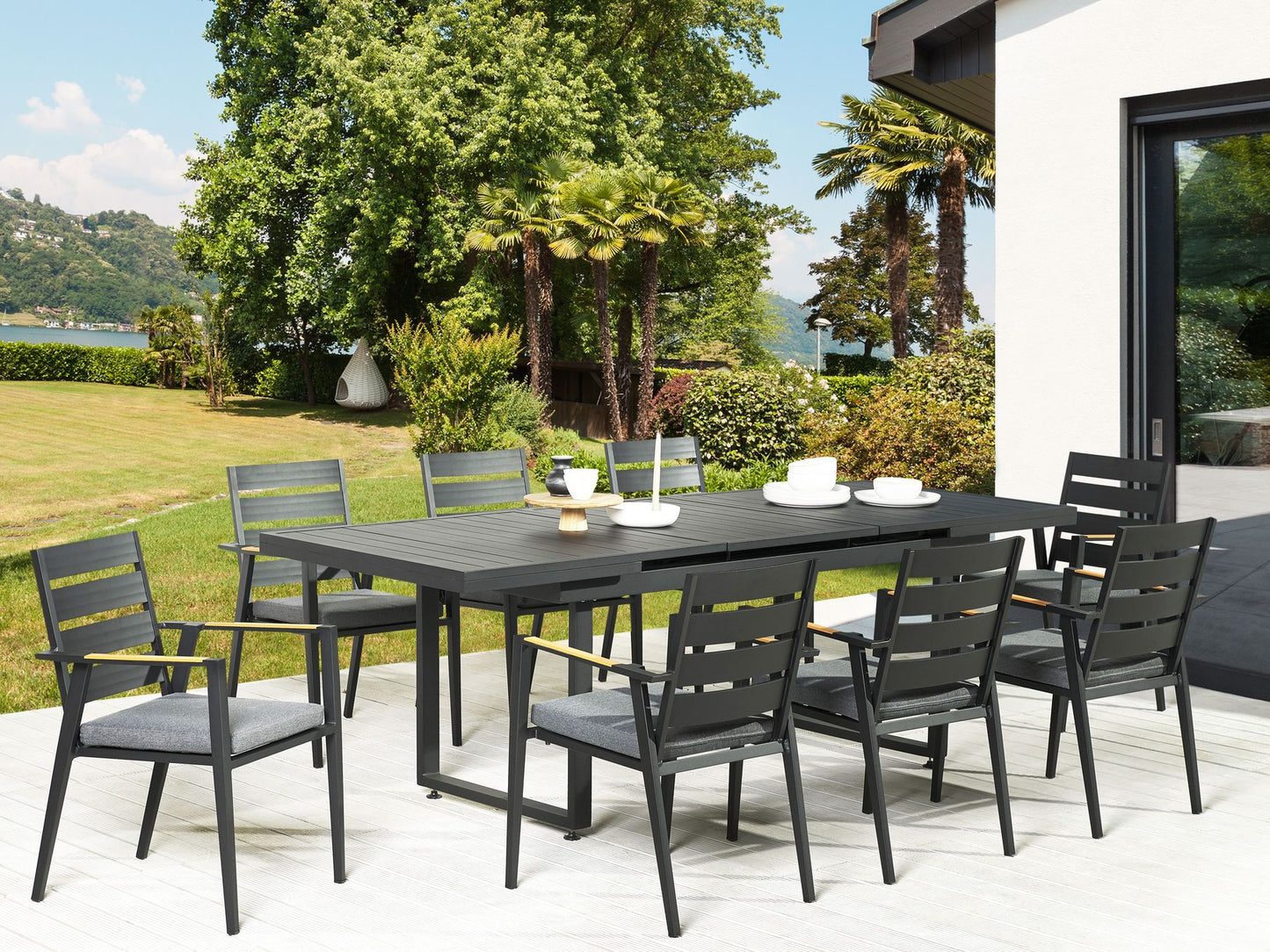 Garden Dining Set 8 Seater VALCANETTO/TAVIANO with Cushions Metal Black