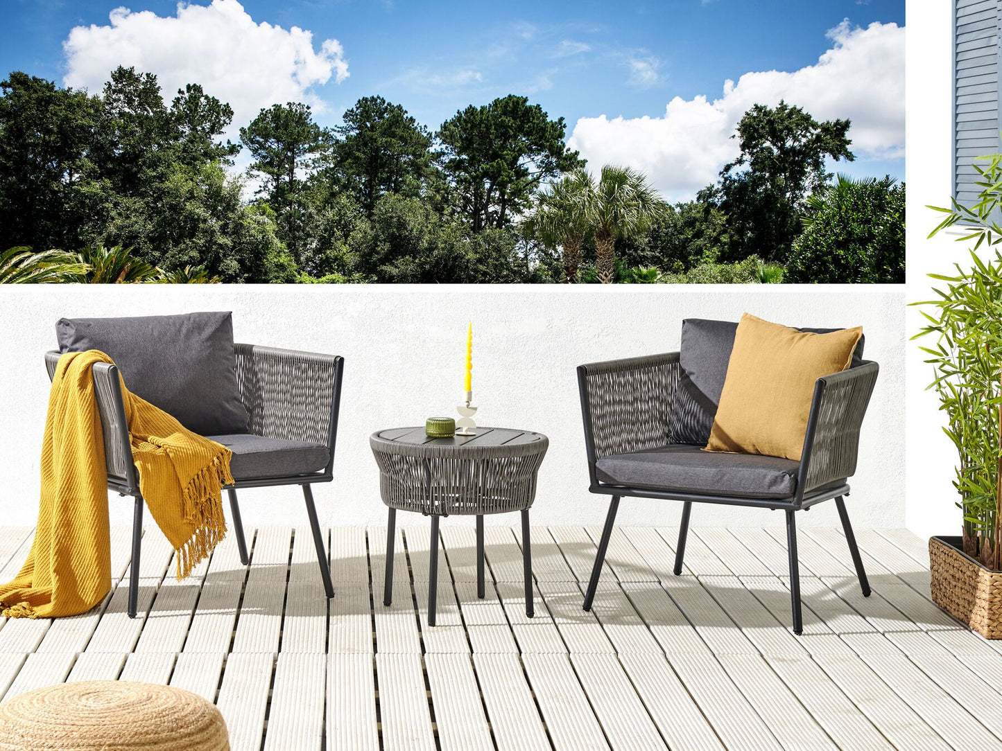 Bistro Set with Cushions GARGANO PE Rattan Grey