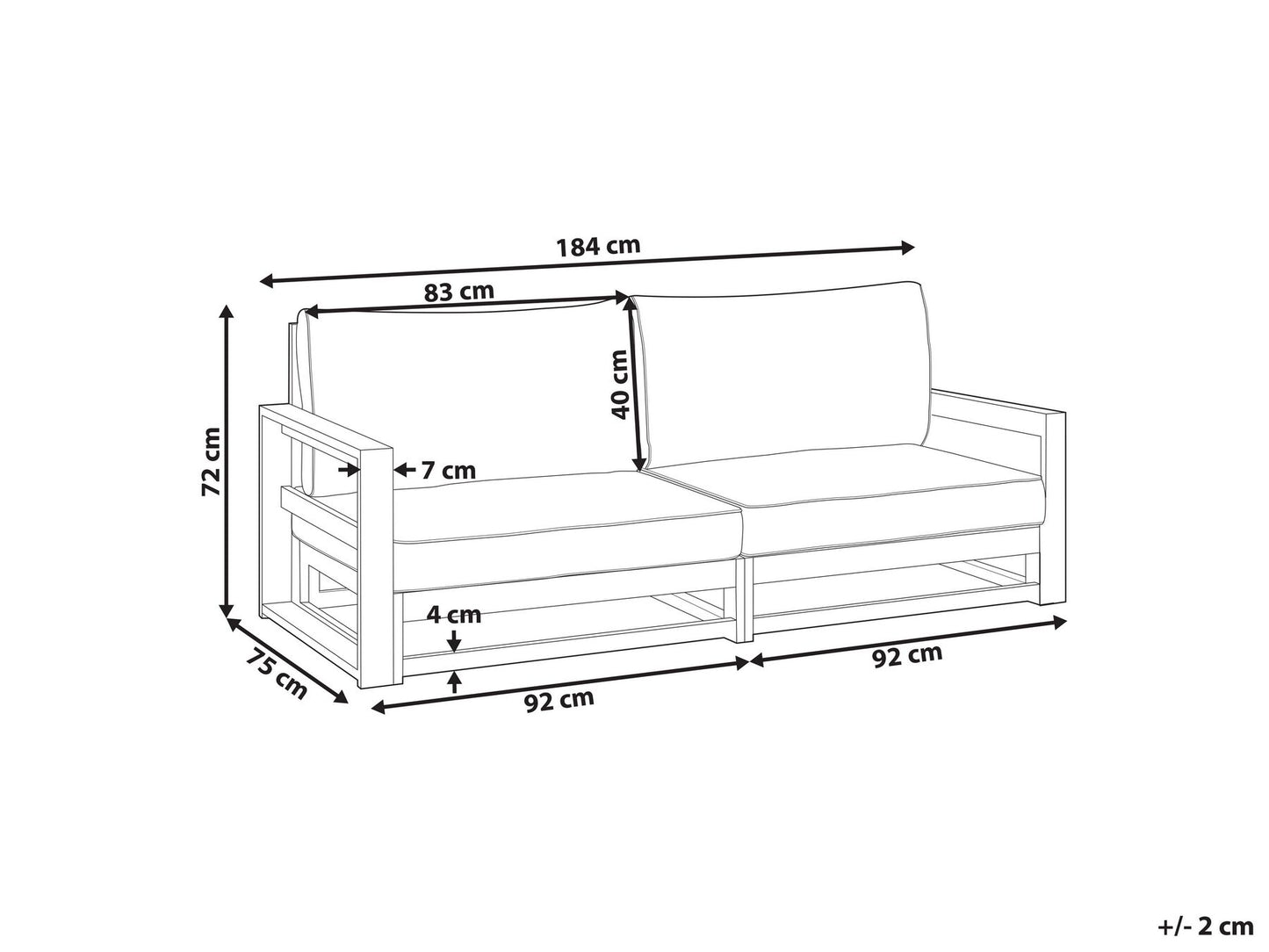 Garden Sofa 2 Seater TIMOR Modular Acacia Wood Dark Red