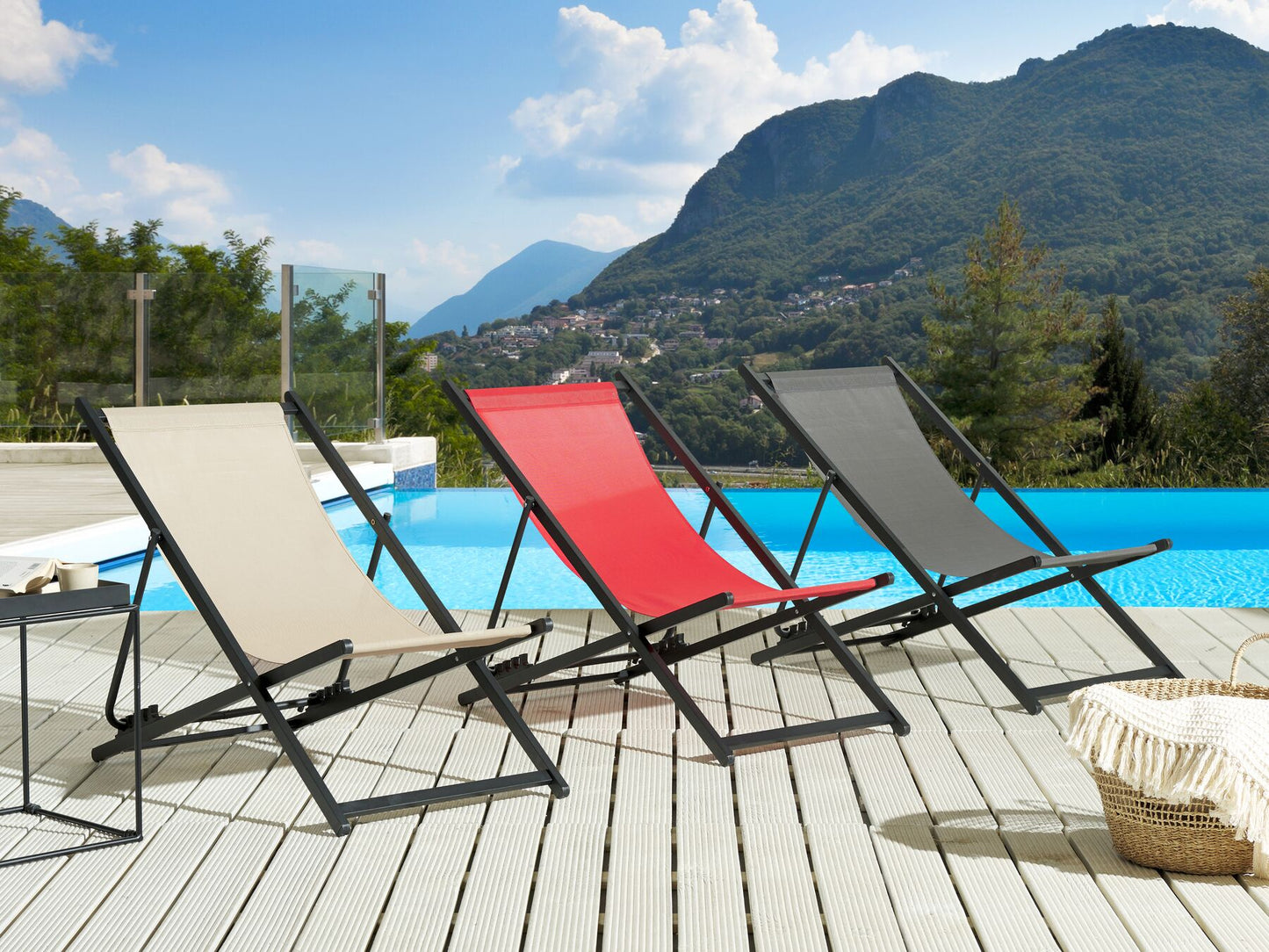 Folding Deck Chair Red and Black LOCRI II