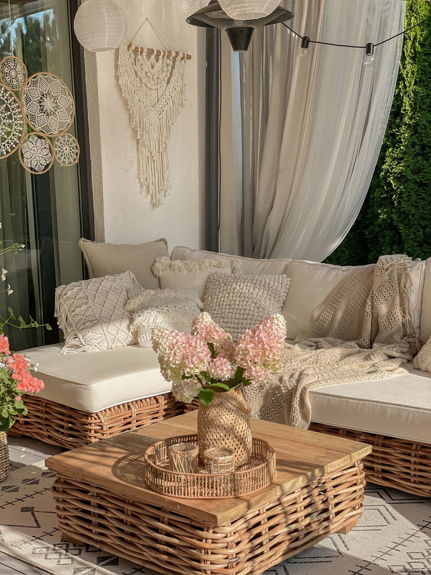 Garden Lounge Set with Table 4 Seater VARALLO Right Hand Modular Rattan Natural