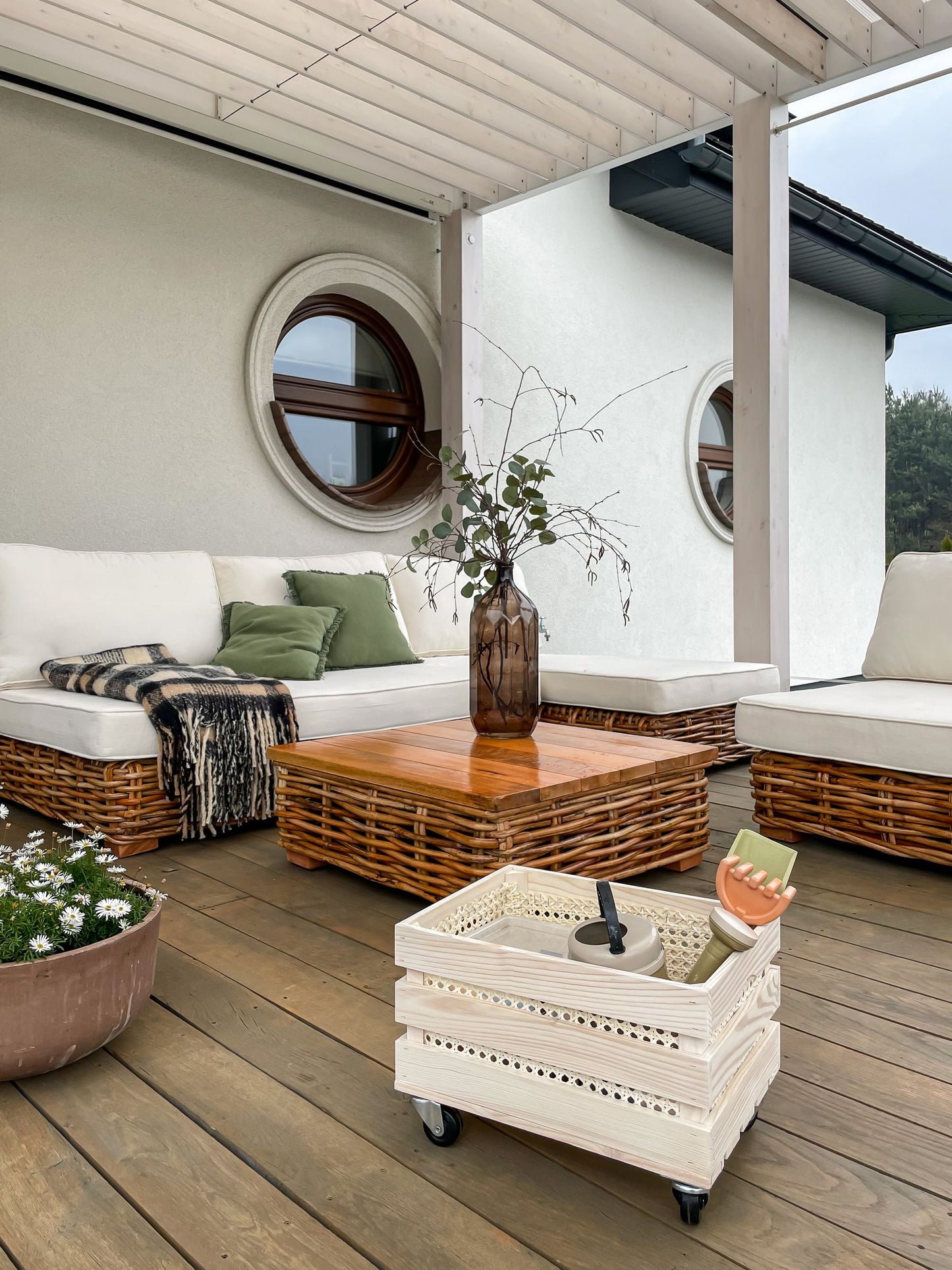 Garden Lounge Set with Table 4 Seater VARALLO Right Hand Modular Rattan Natural