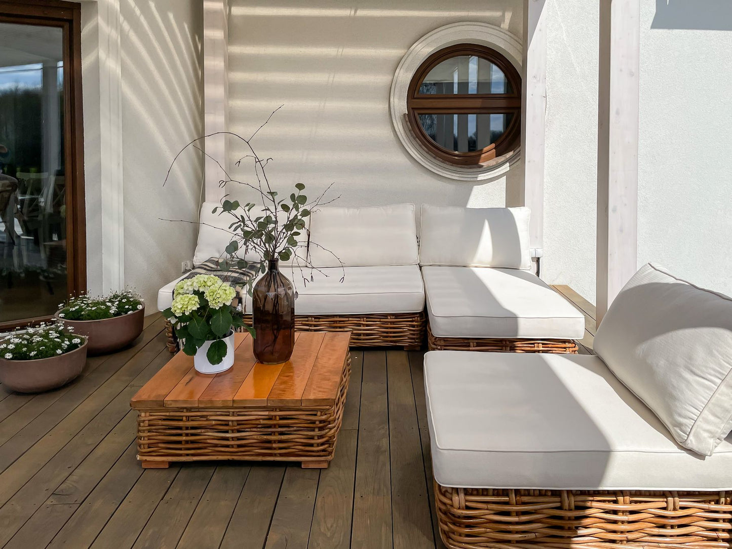 Garden Lounge Set with Table 4 Seater VARALLO Right Hand Modular Rattan Natural