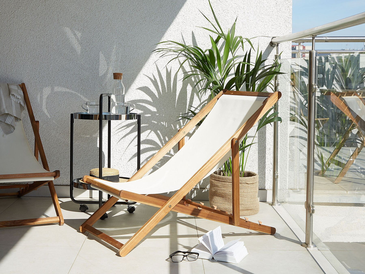 Folding Deck Chair ANZIO with Replacement Fabrics Acacia Wood Light Brown