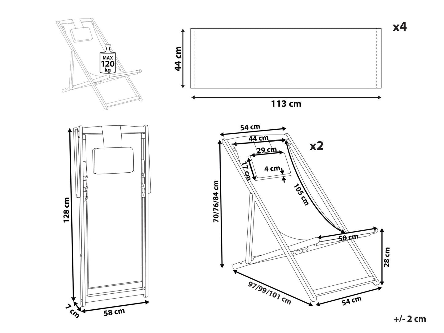 Set of 2 Folding Deck Chairs and 2 Replacement Fabrics (Various Options) Light Wood AVELLINO