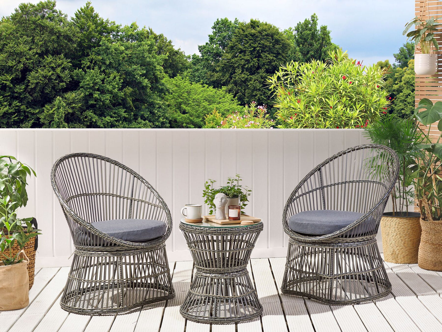 Bistro Set with Cushions MESYNA PE Rattan Taupe